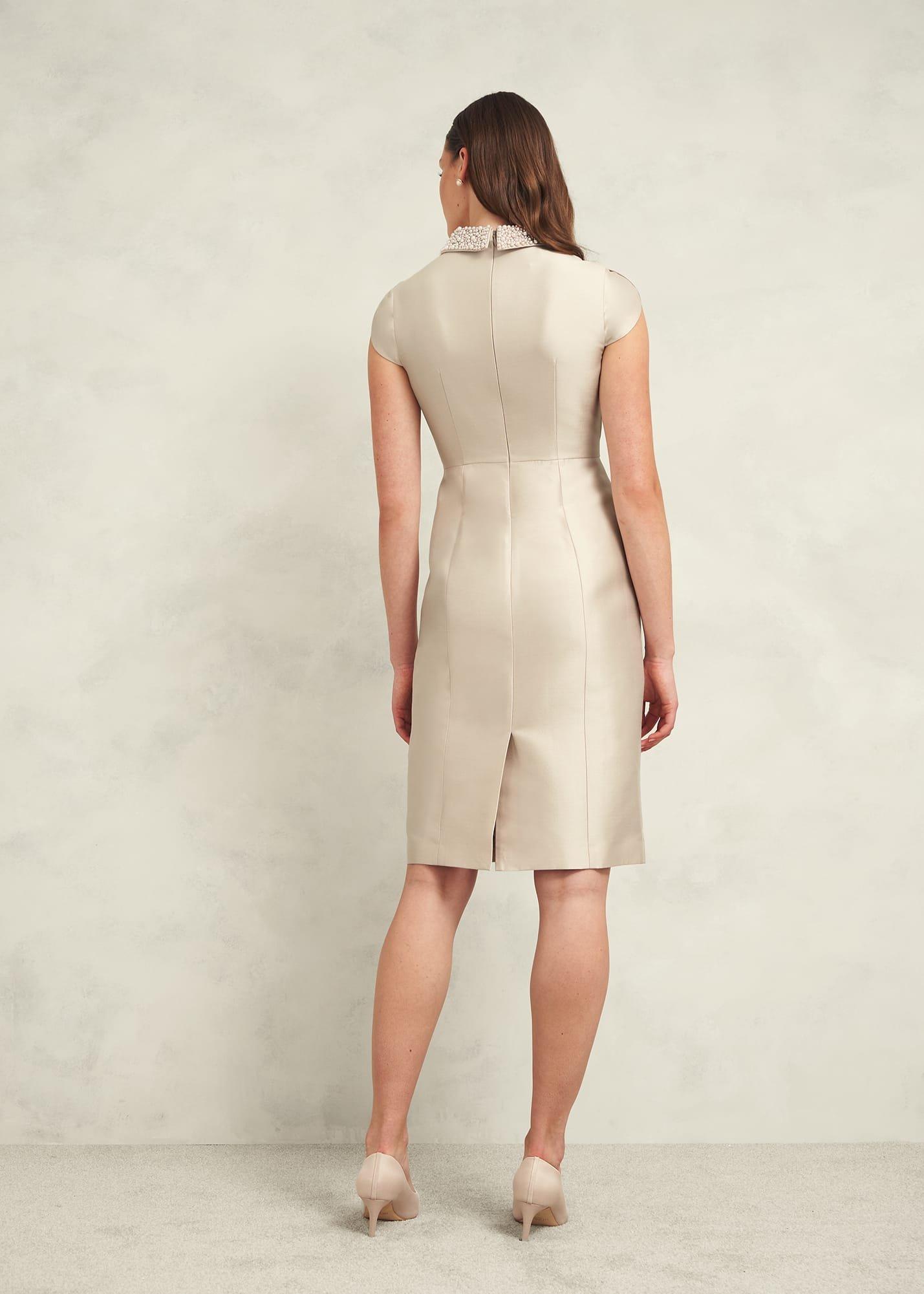 Katherine Wool Silk Dress, Oyster, hi-res