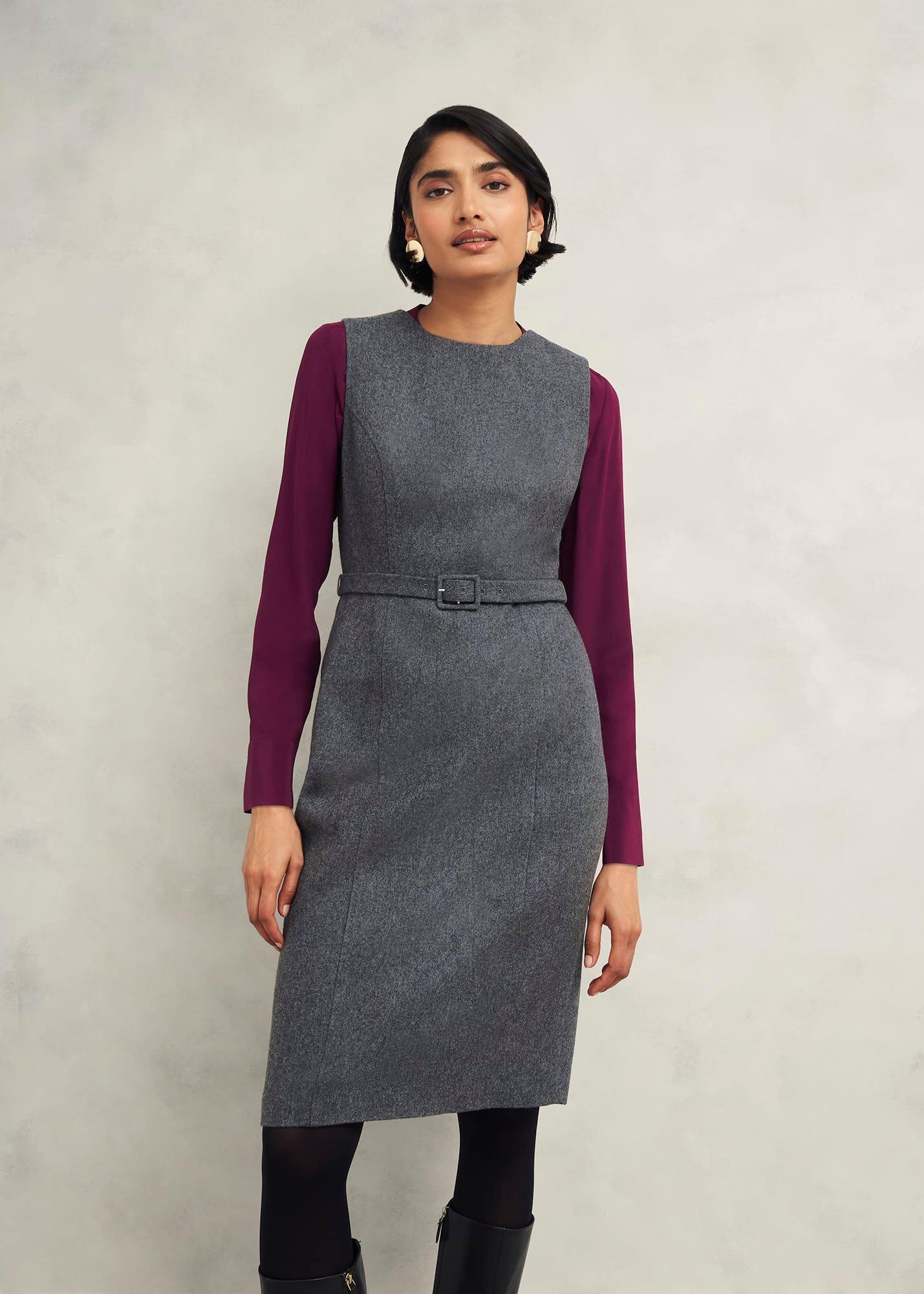 Elsie Wool Blend Dress, Grey, hi-res