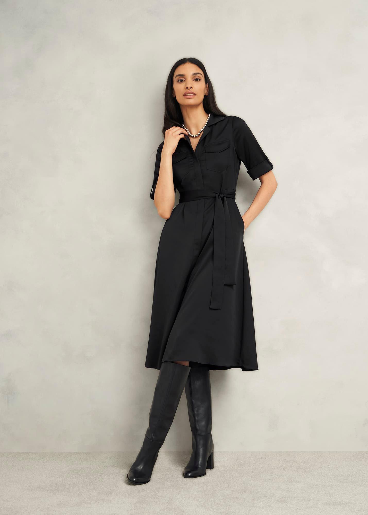 Towneley Satin Dress, Black, hi-res