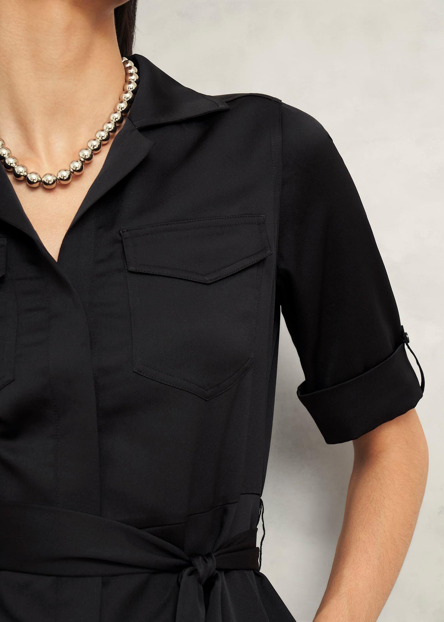 Towneley Satin Dress, Black, hi-res