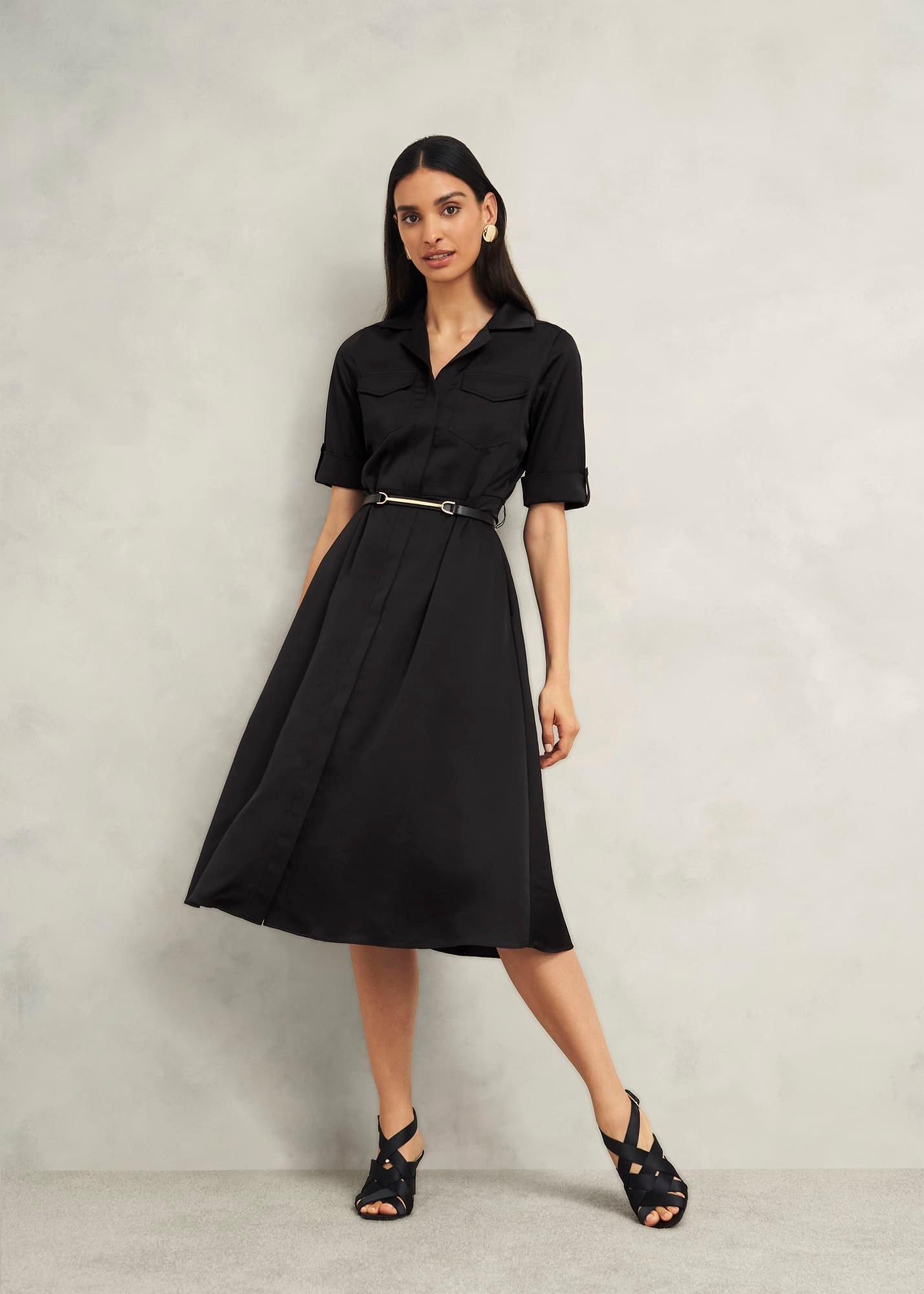 Towneley Satin Dress, Black, hi-res