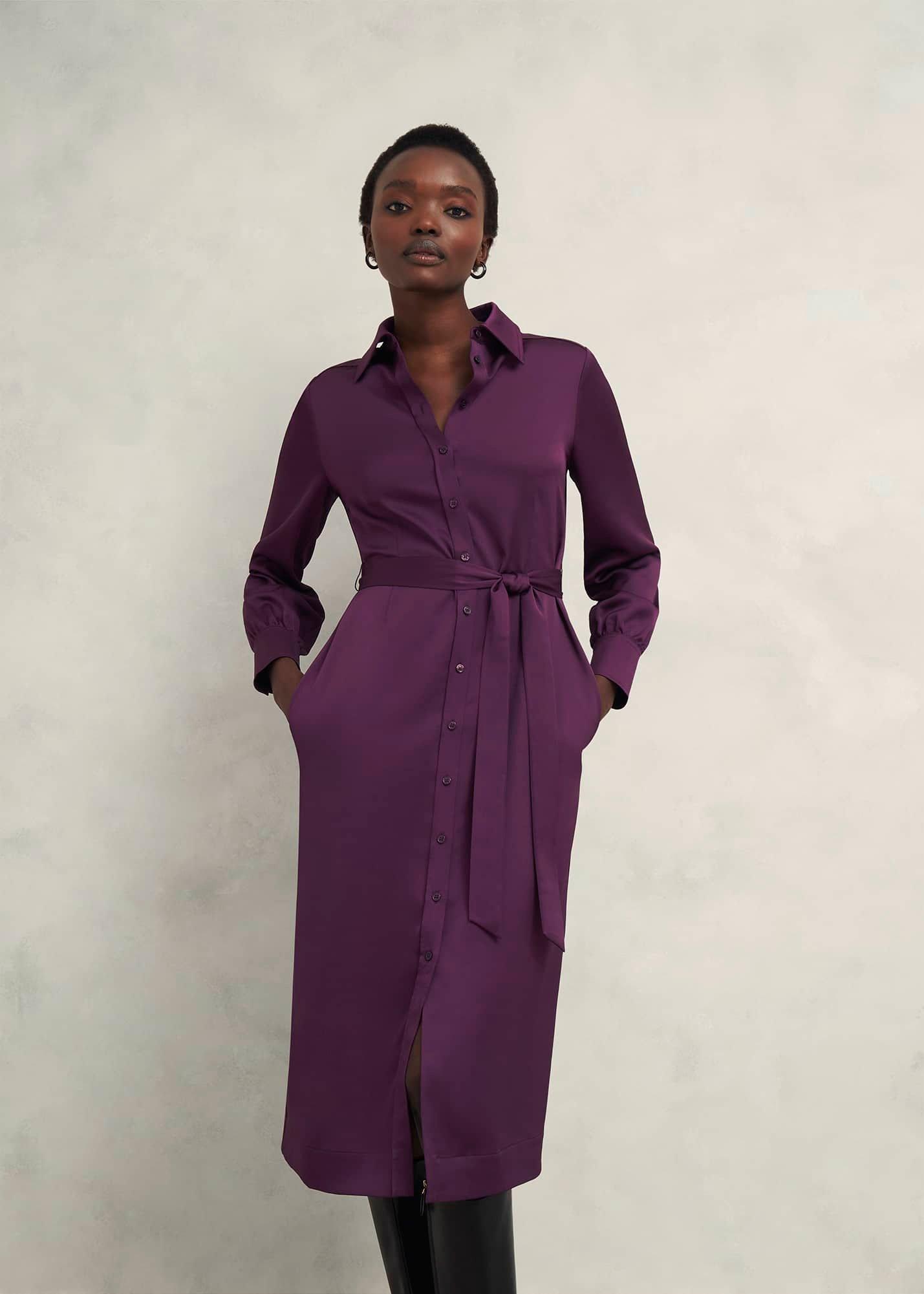 Arianne Satin Dress, Regal Purple, hi-res