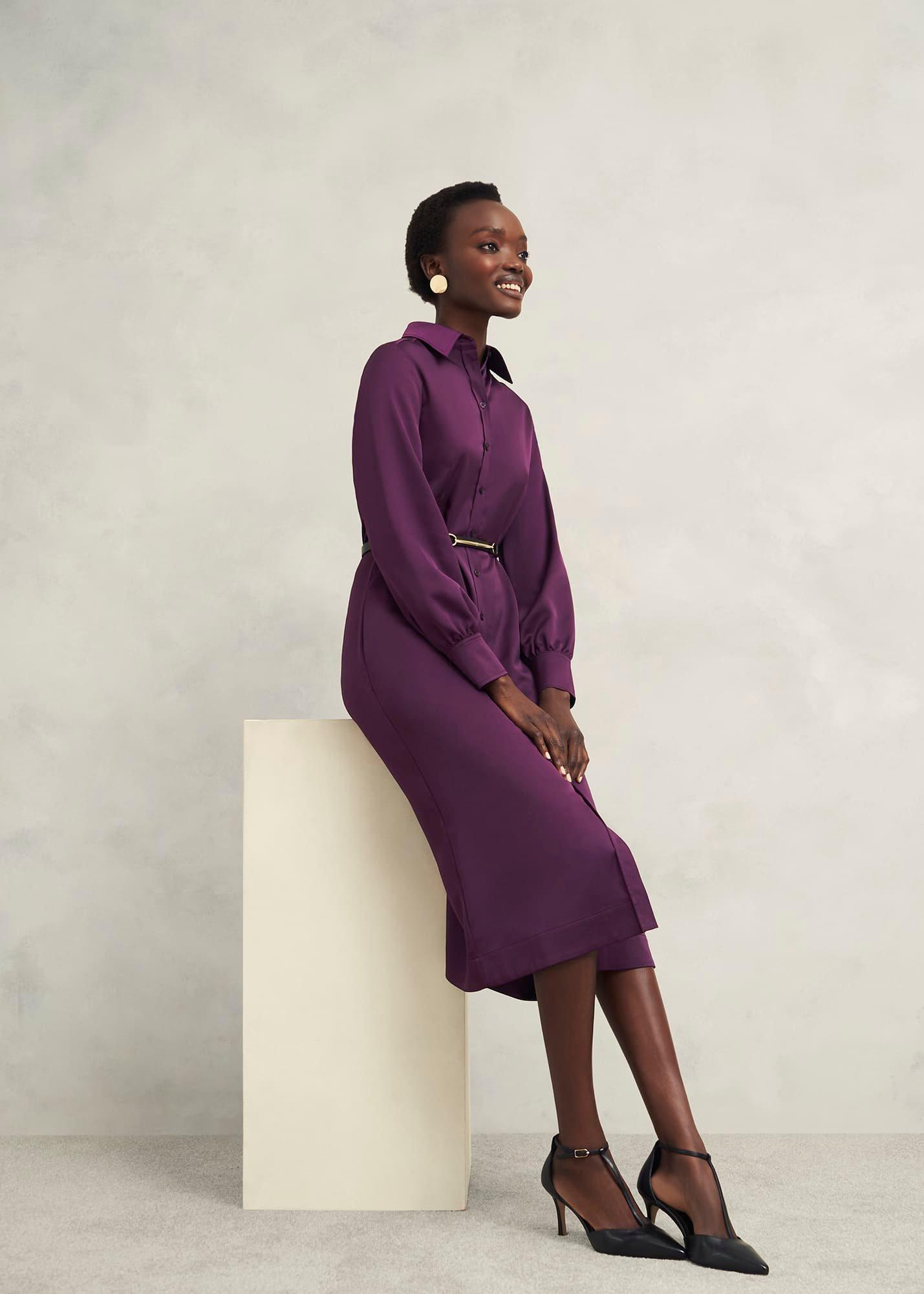 Arianne Satin Dress, Regal Purple, hi-res