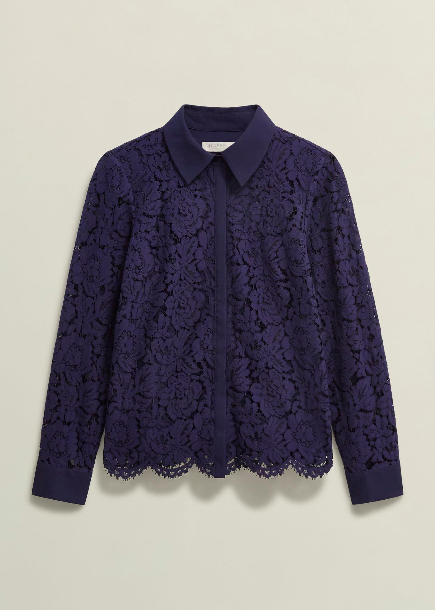 Claire Lace Shirt, Midnight Navy, hi-res