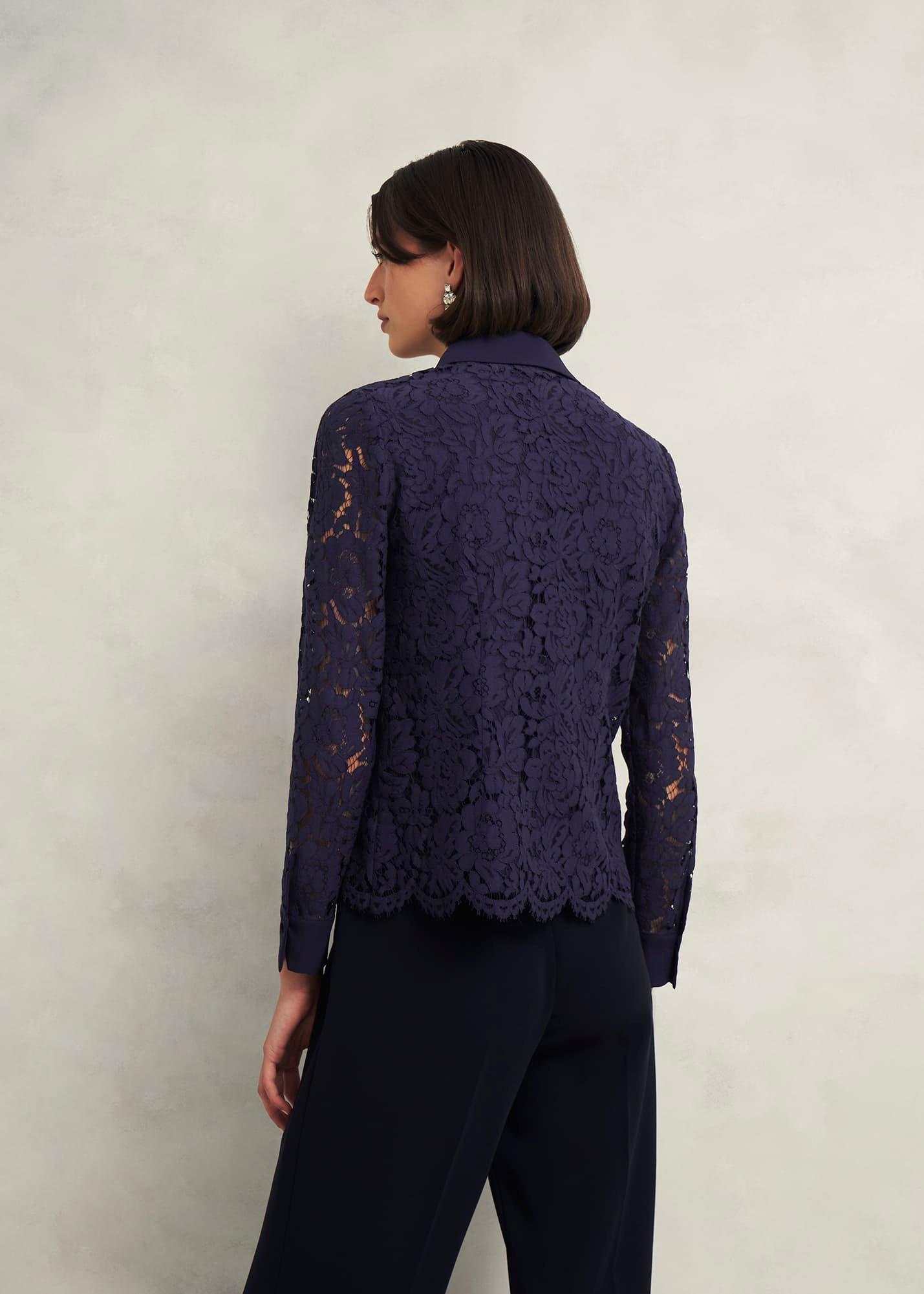 Claire Lace Shirt, Midnight Navy, hi-res