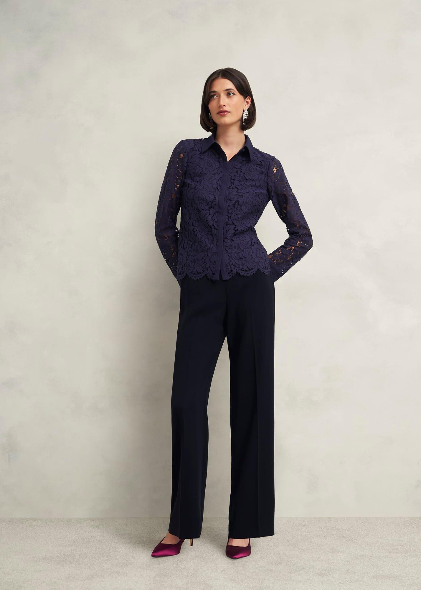 Claire Lace Shirt, Midnight Navy, hi-res