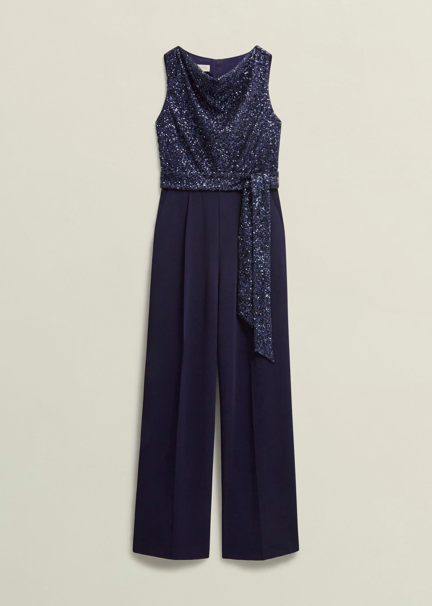 Zuri Sequin Jumpsuit, Midnight Navy, hi-res