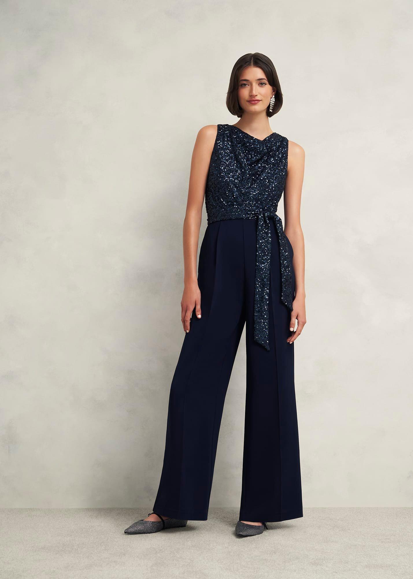 Zuri Sequin Jumpsuit, Midnight Navy, hi-res