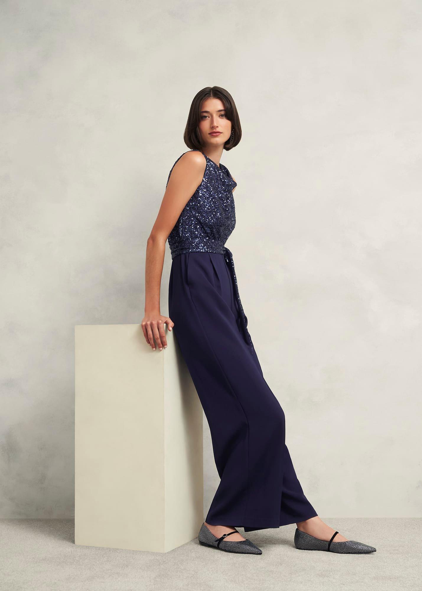 Zuri Sequin Jumpsuit, Midnight Navy, hi-res
