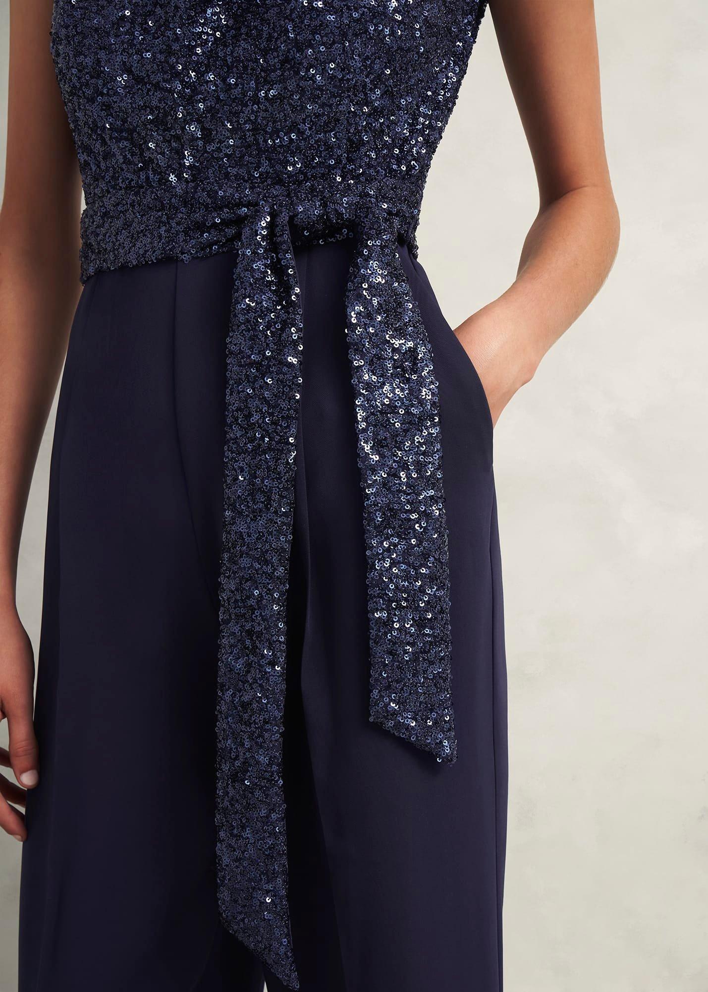 Petite Zuri Sequin Jumpsuit, Midnight Navy, hi-res