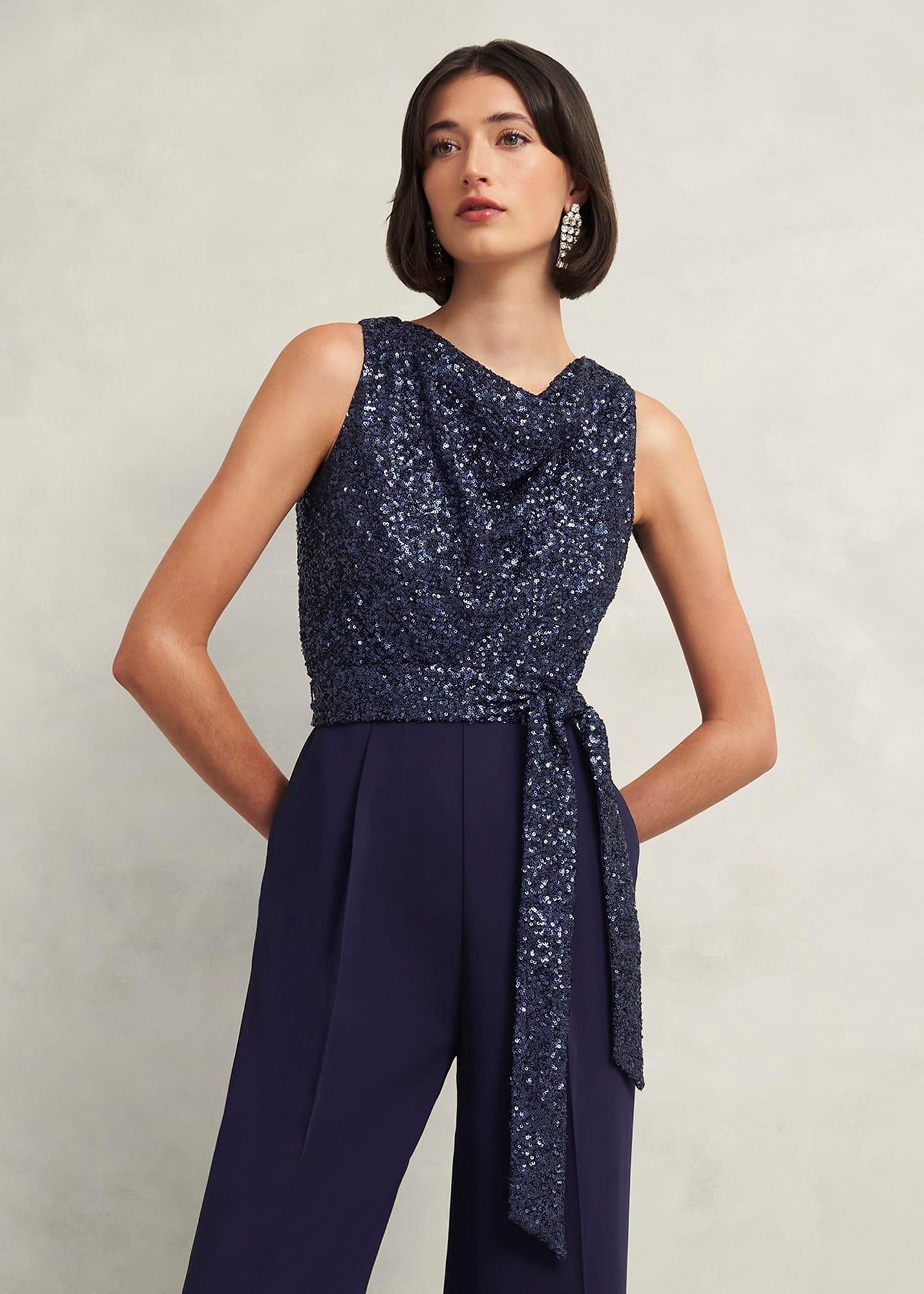 Petite Zuri Sequin Jumpsuit, Midnight Navy, hi-res