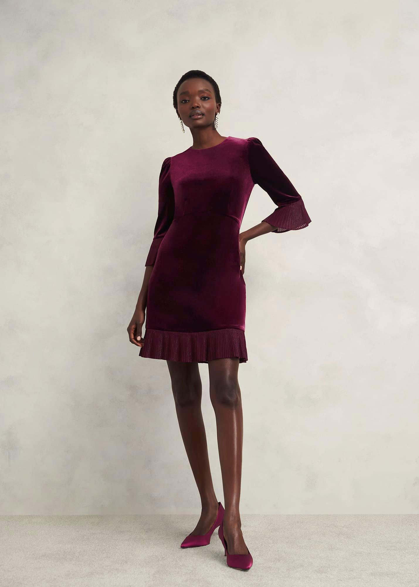 Ashley Velvet Dress, Warm Plum, hi-res