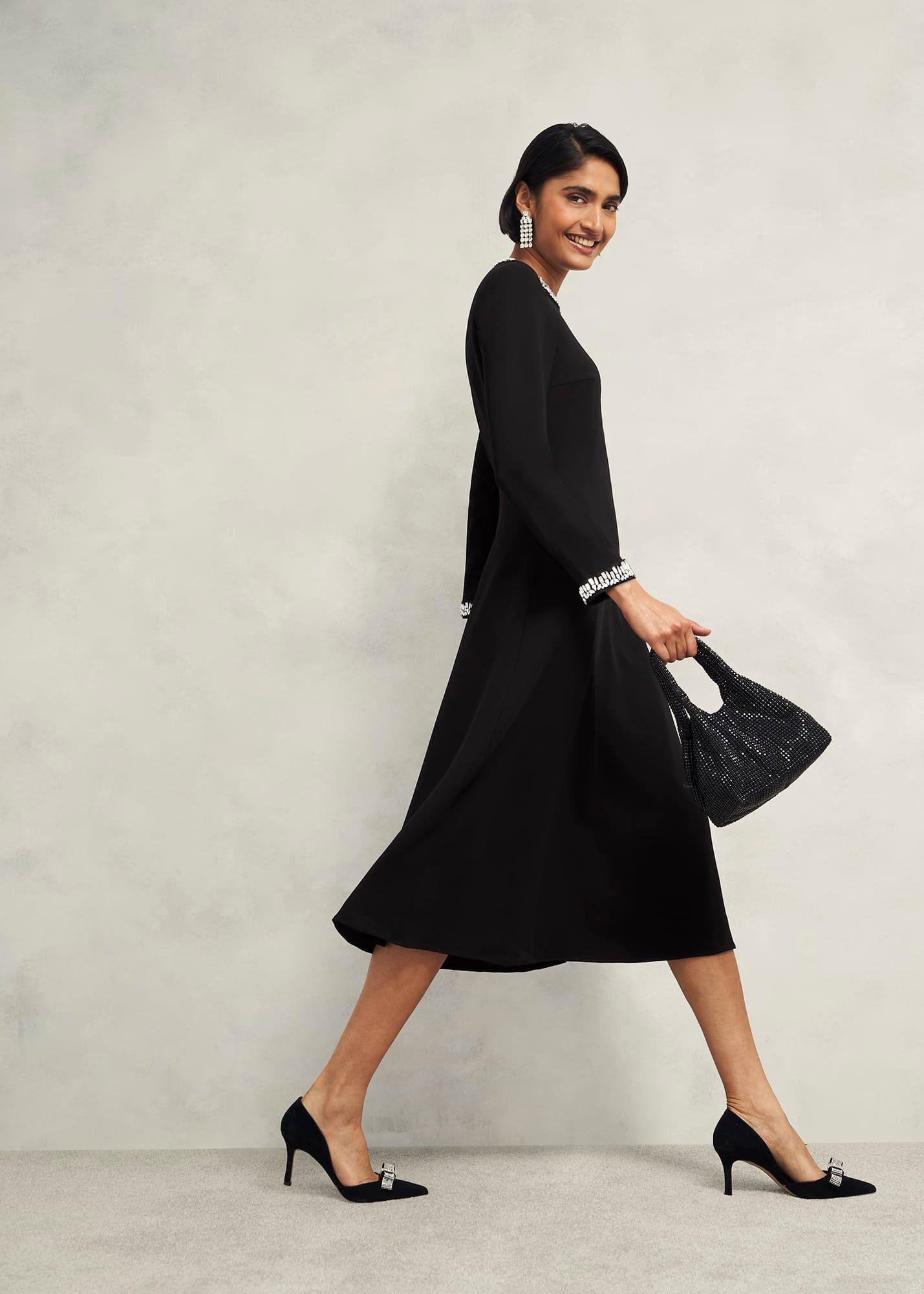 Eugenie Trim Detail Dress, Hobbs Black, hi-res