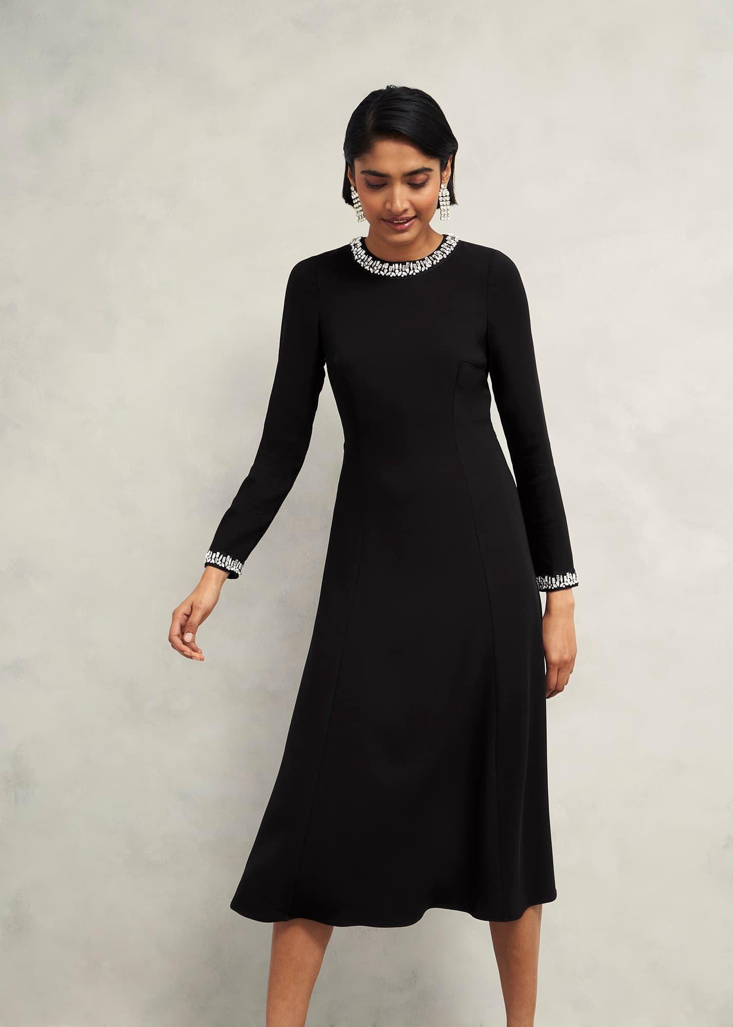 Eugenie Trim Detail Dress, Hobbs Black, hi-res