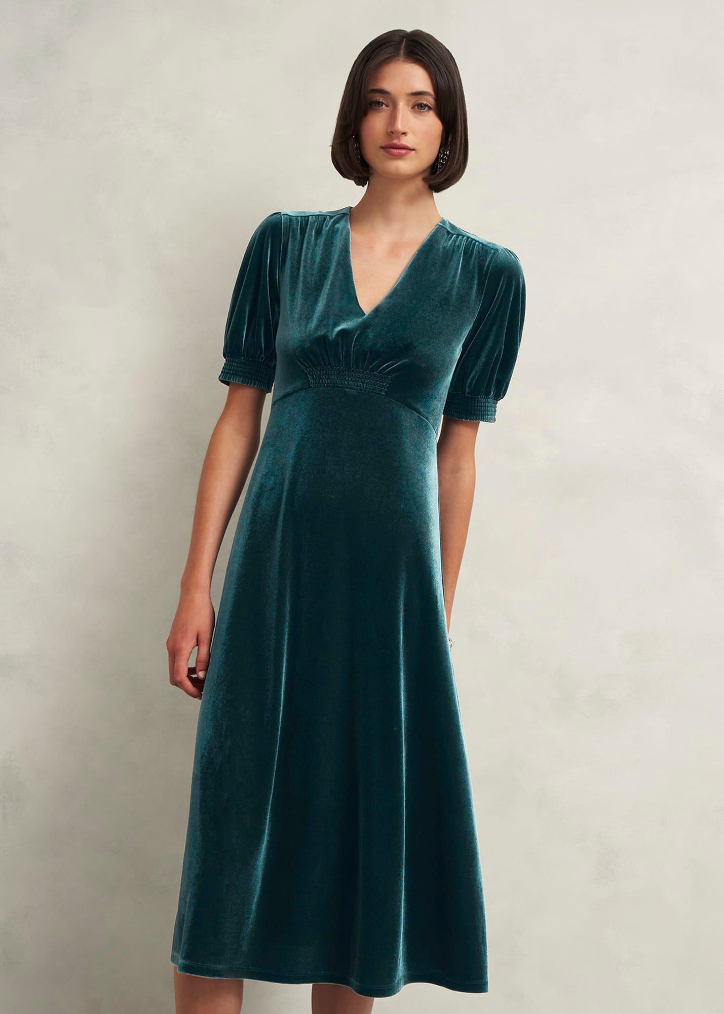 Dormer Velvet Dress, Evergreen, hi-res