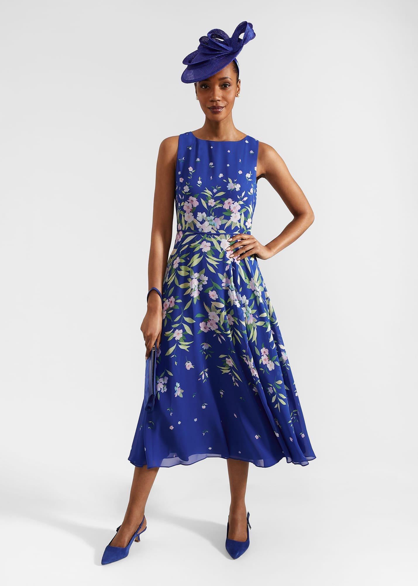 Petite Carly Floral Midi Dress, Blue Multi, hi-res