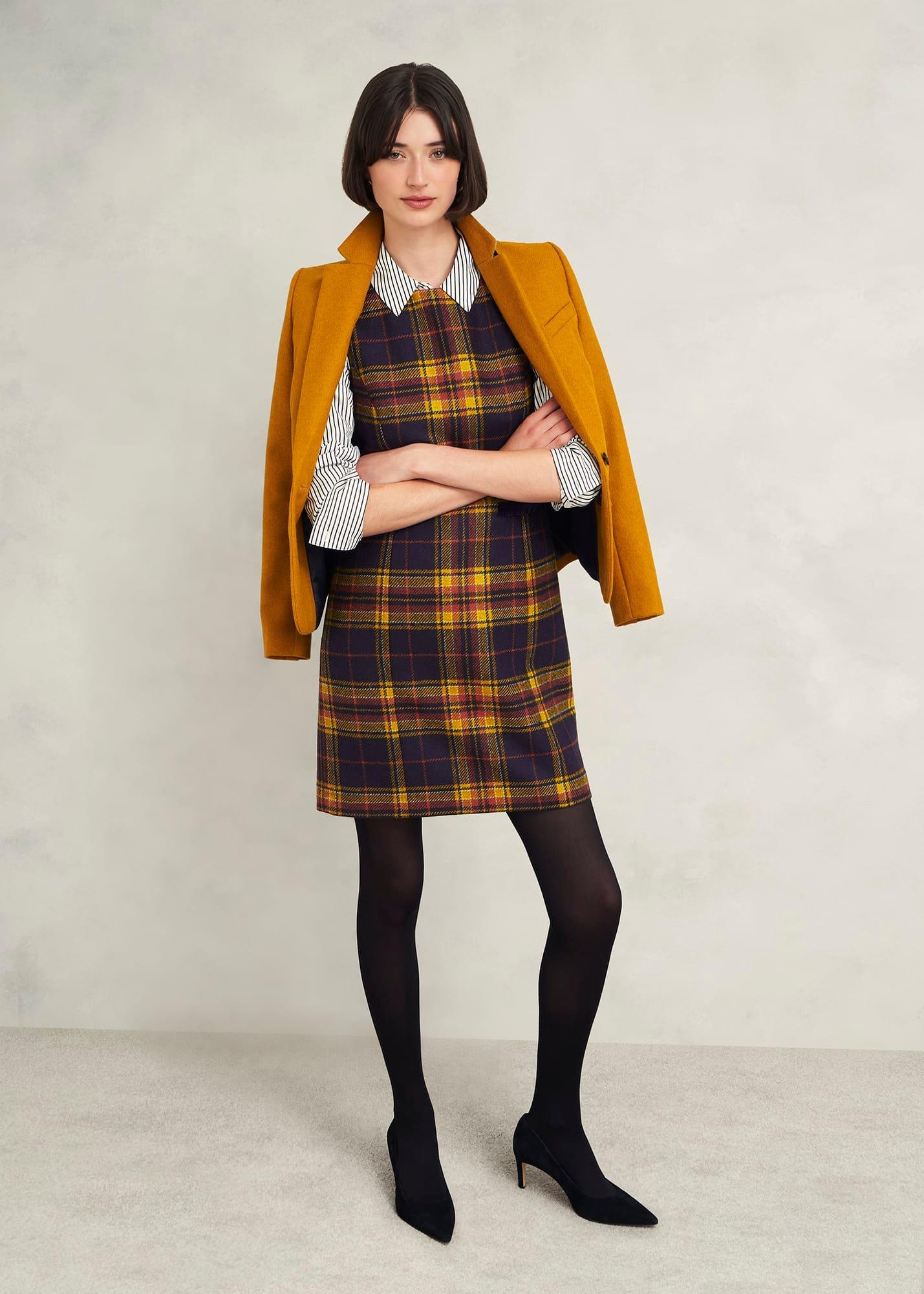 Margot Wool Dress, Navy Ochre, hi-res