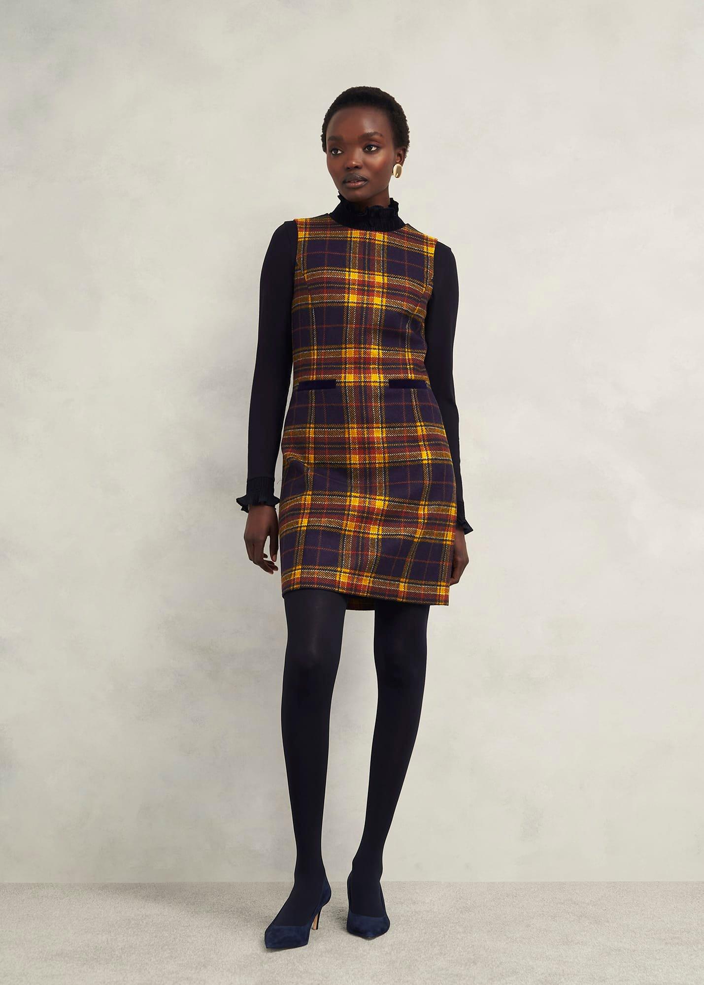 Margot Wool Dress, Navy Ochre, hi-res