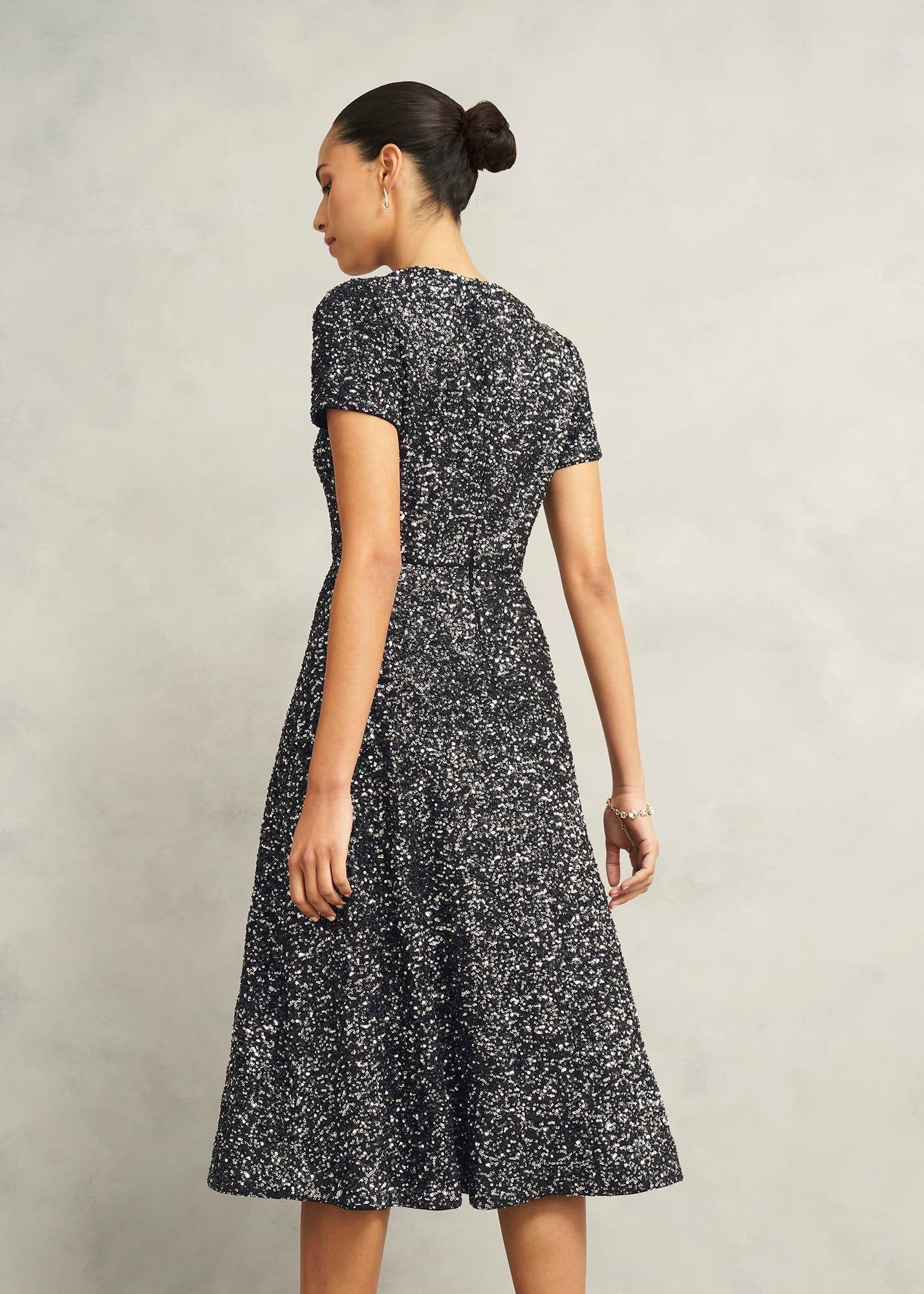 Tatiana Sequin Dress, Black Silver, hi-res