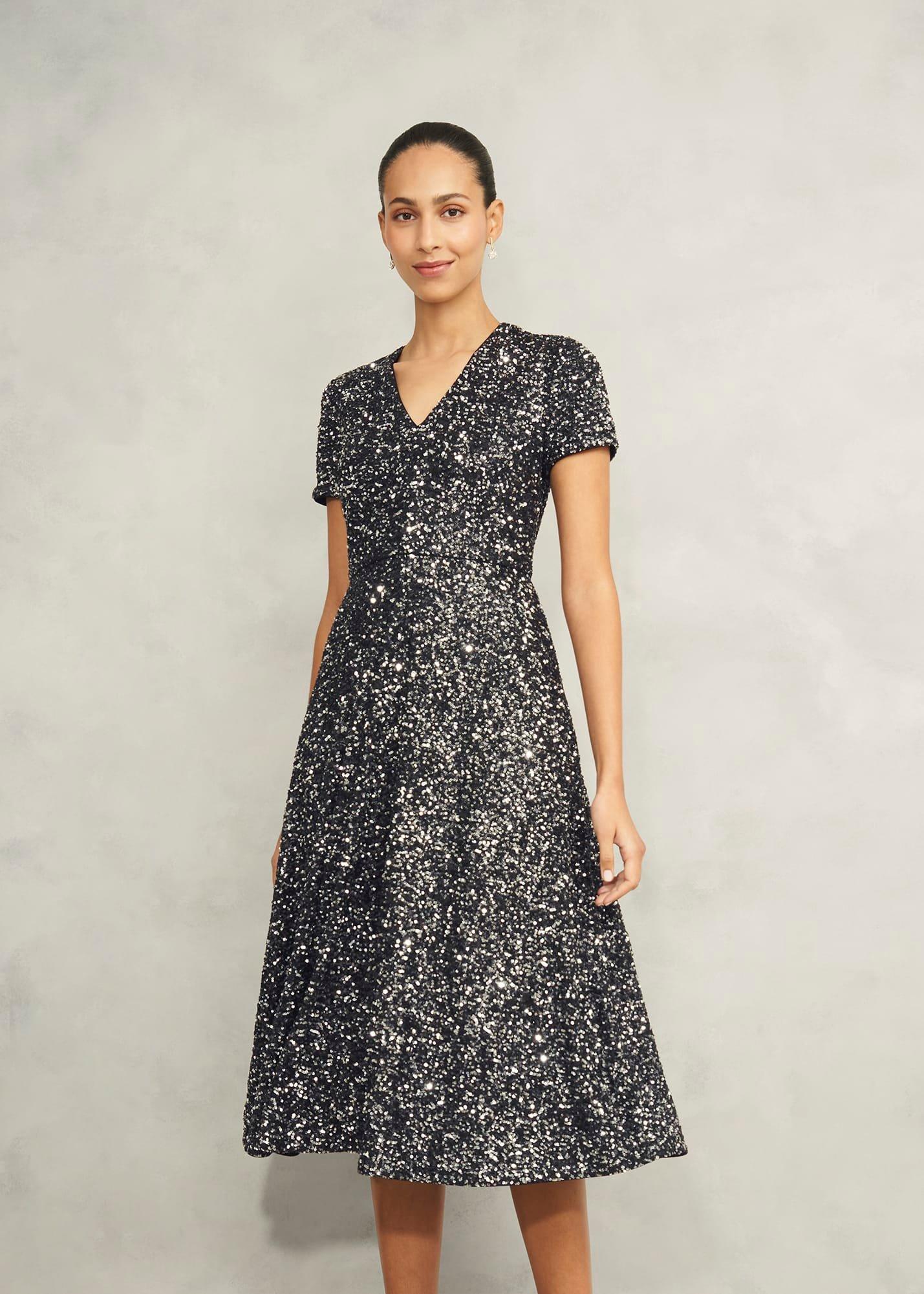 Tatiana Sequin Dress, Black Silver, hi-res