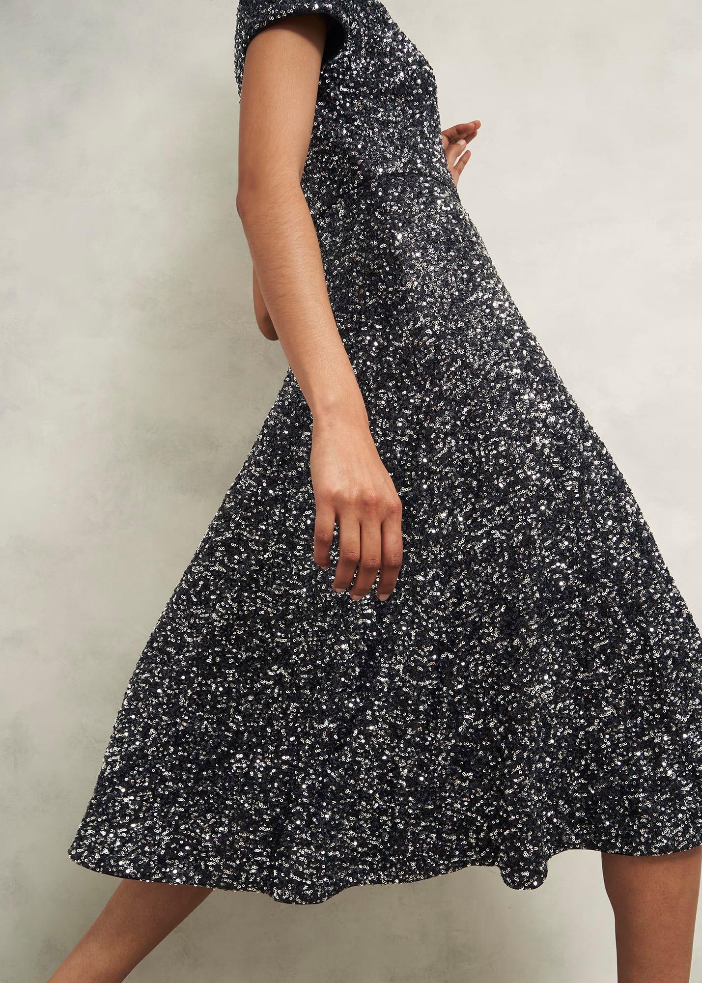 Tatiana Sequin Dress, Black Silver, hi-res