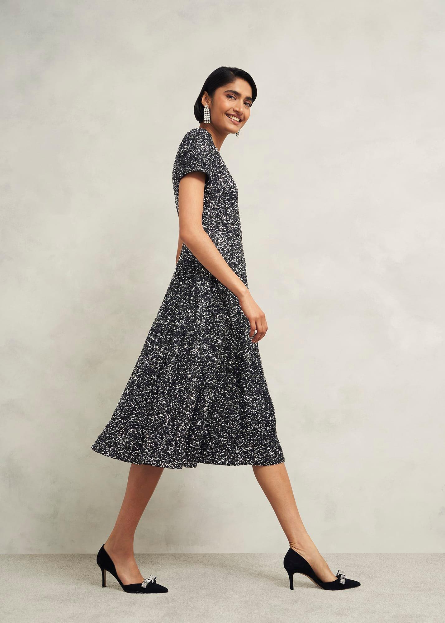 Petite Tatiana Sequin Dress, Black Silver, hi-res