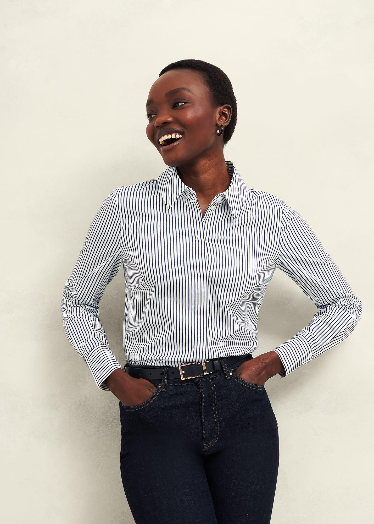 Victoria Cotton Blend Shirt, Blue White, hi-res