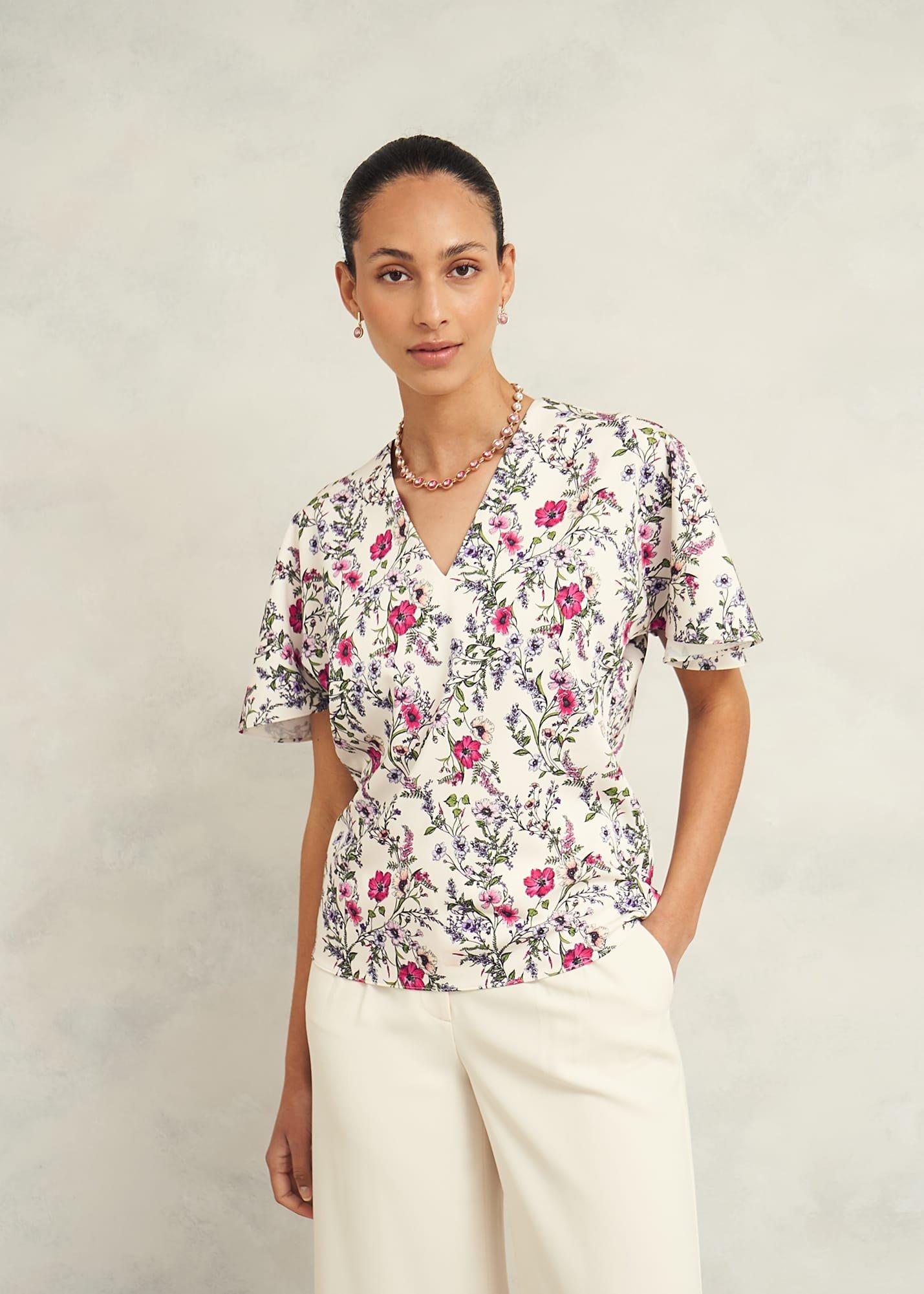 Gigi V Neck Top, Cream Multi, hi-res