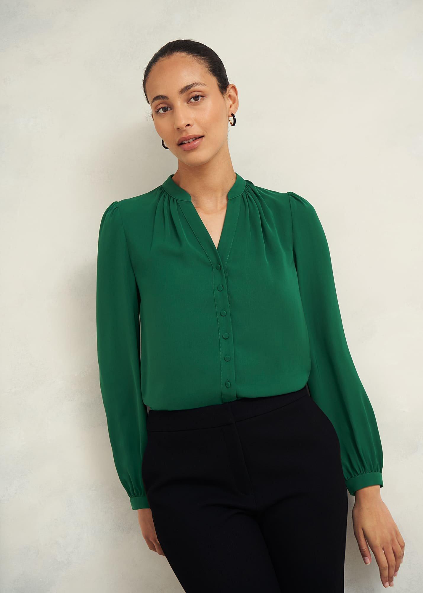 Peony Blouse, Green, hi-res