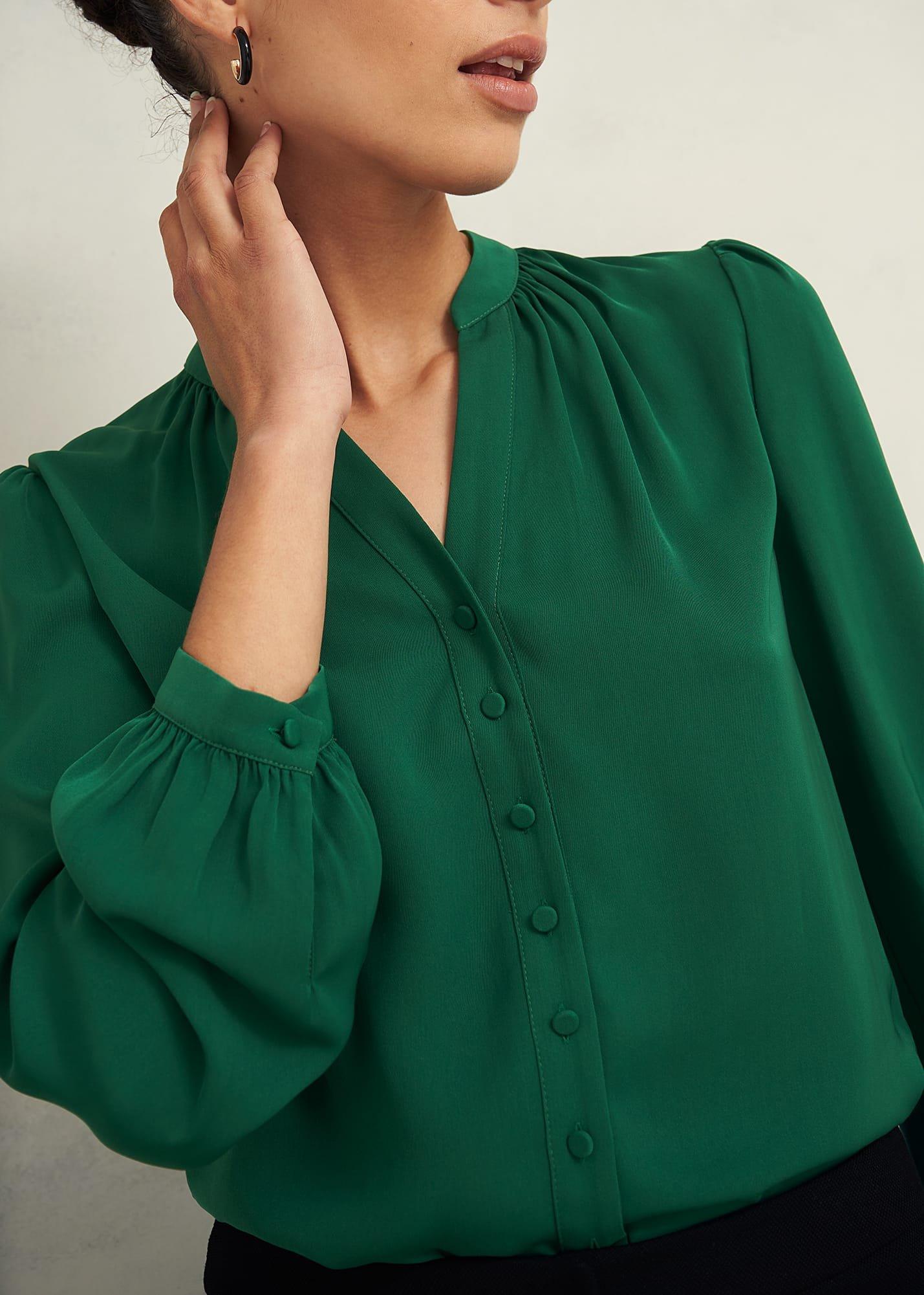 Peony Blouse, Green, hi-res
