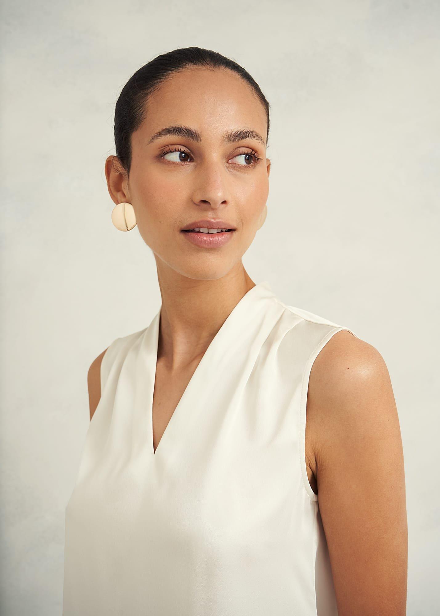 Nina Satin Blouse, Ivory, hi-res