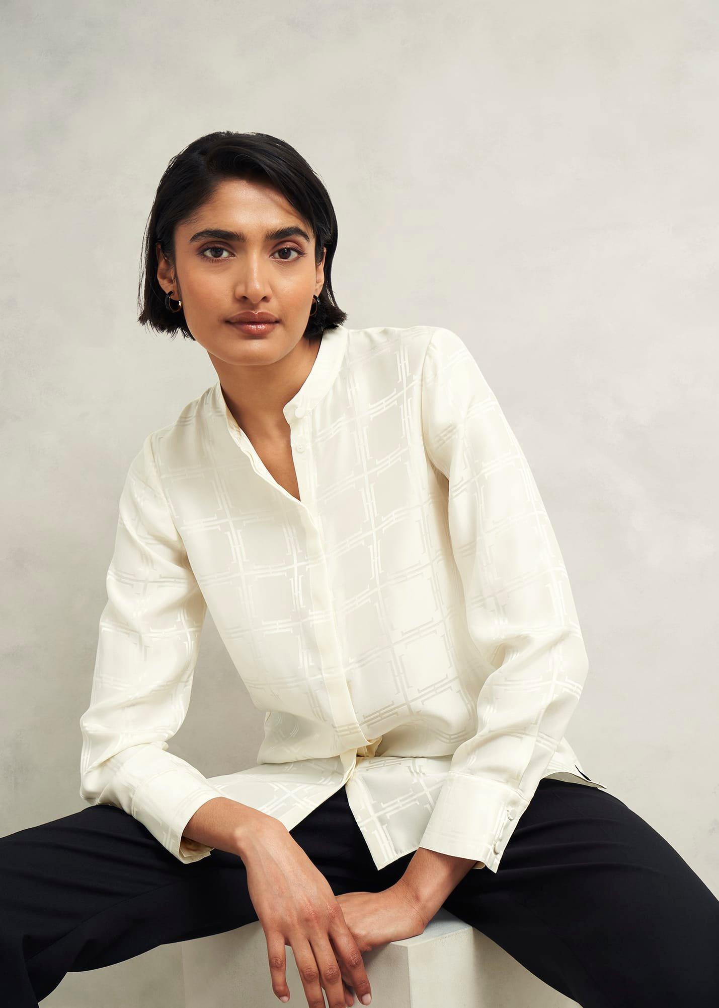 Sloane Silk Blouse, Ivory, hi-res