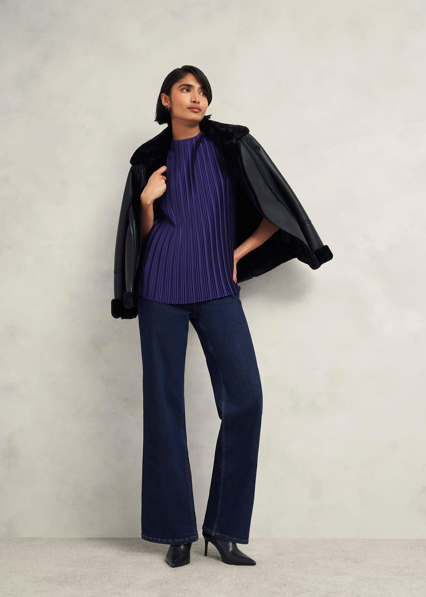 Orla Pleated Blouse, Rich Blue, hi-res