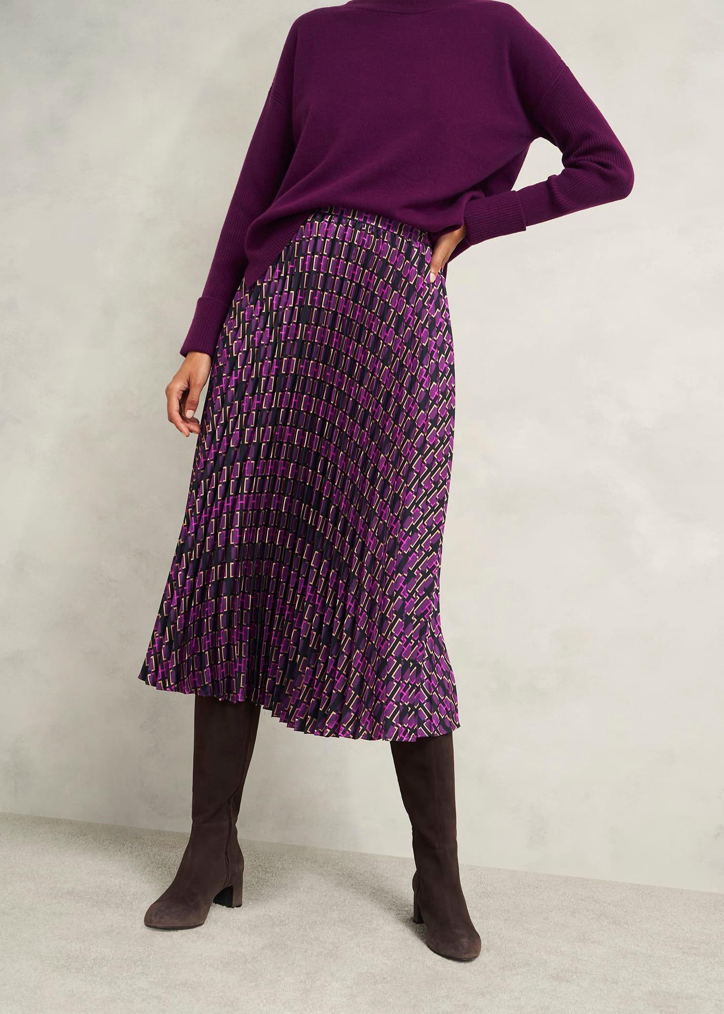 Kayla Pleated Skirt, Purple Multi, hi-res
