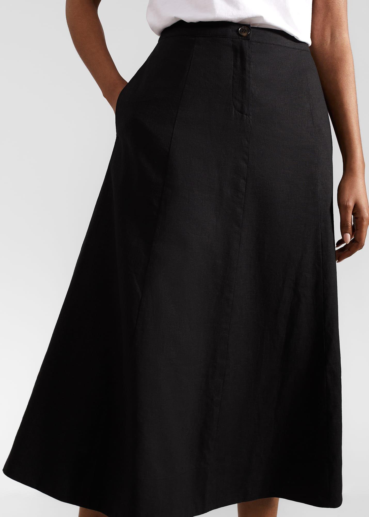 Lina Linen Skirt, Black, hi-res