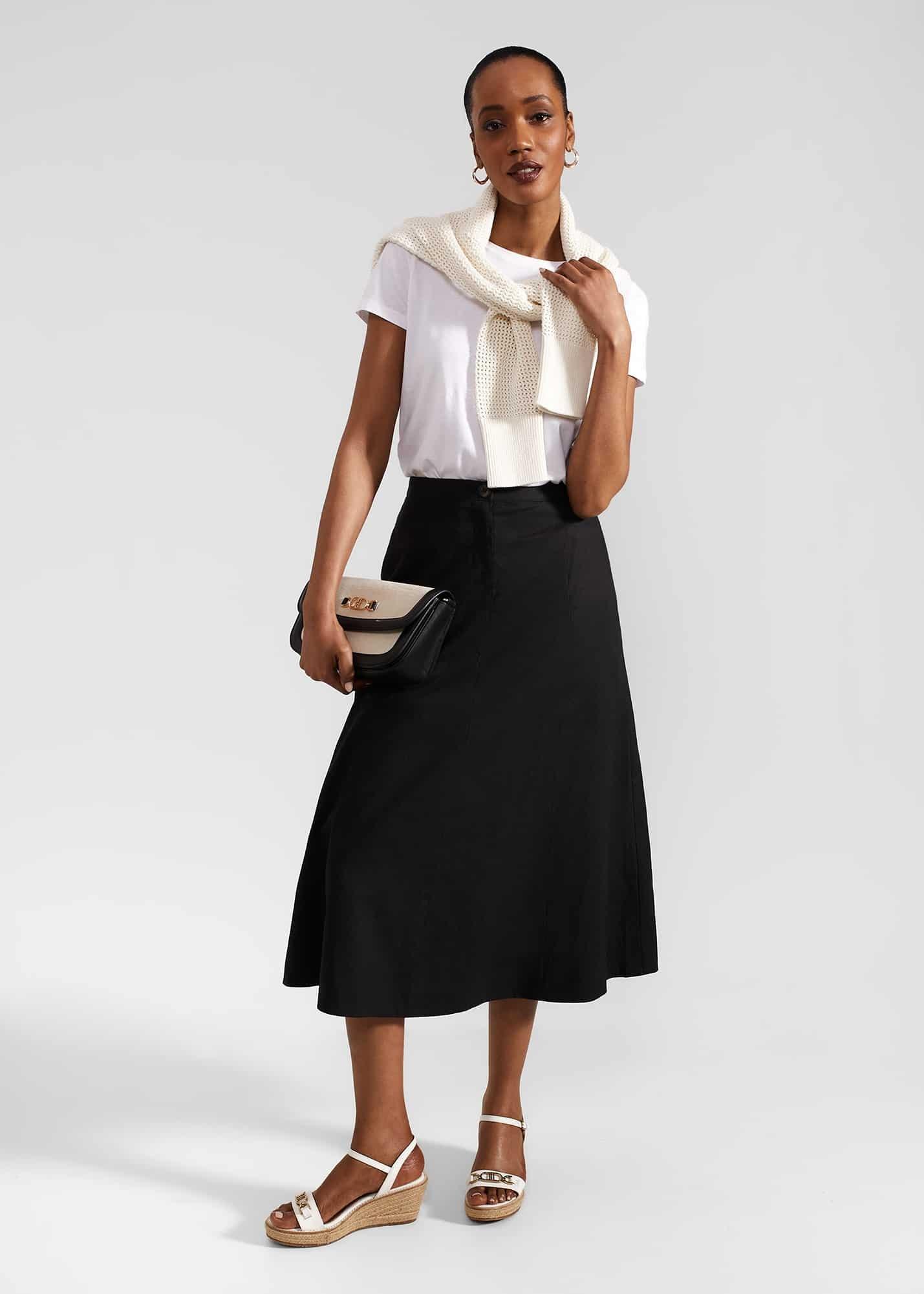 Lina Linen Skirt, Black, hi-res