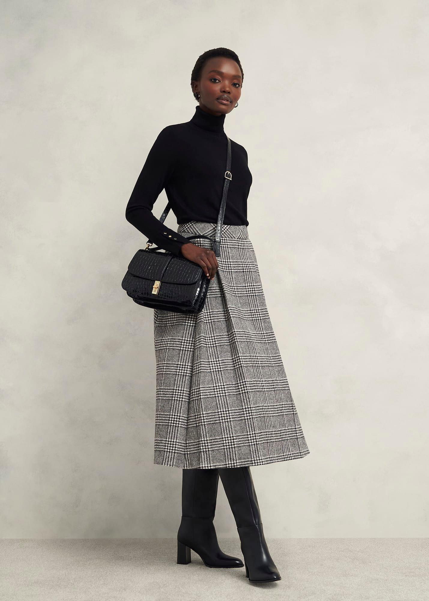 Brea Wool Full Skirt, Black White, hi-res