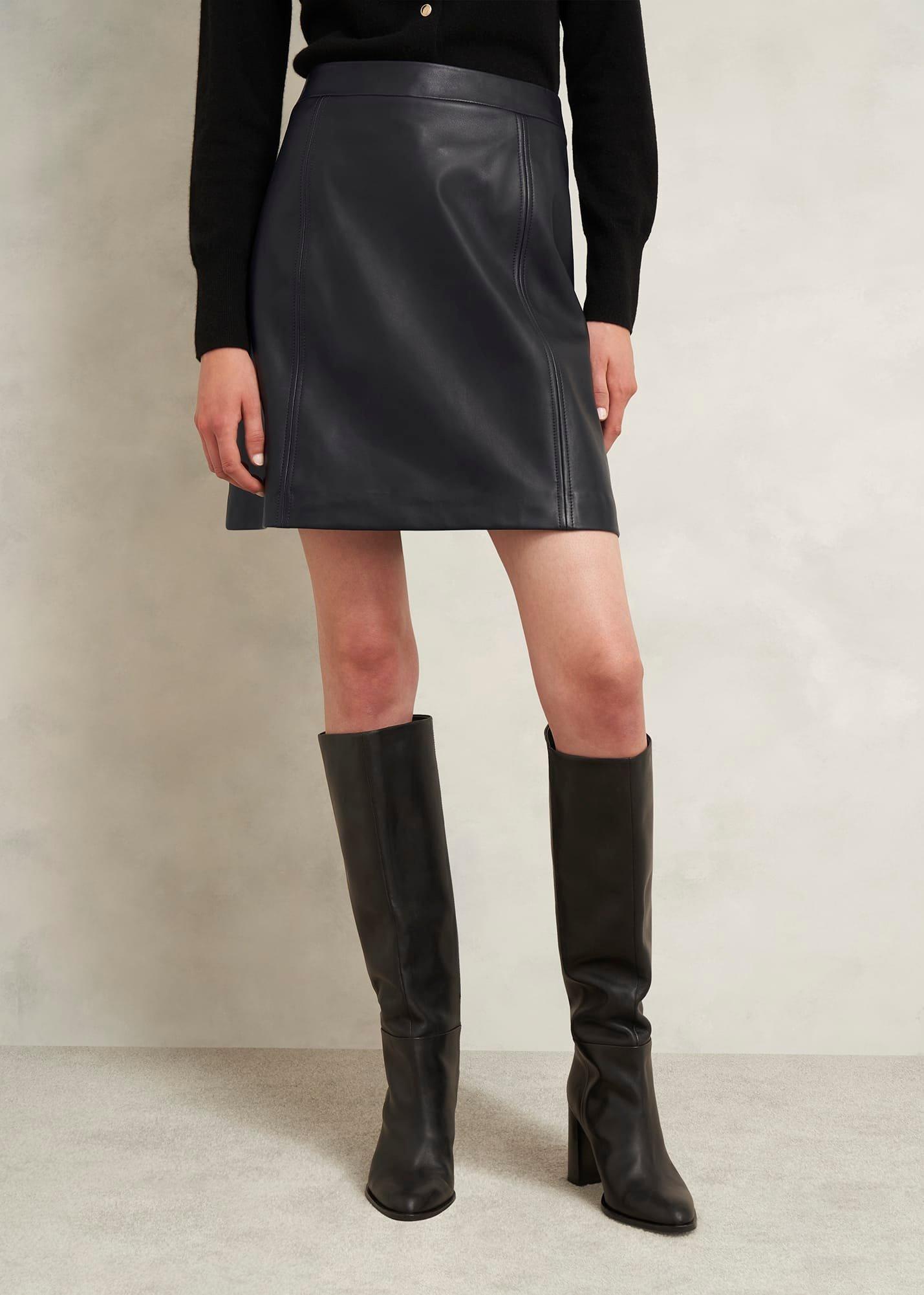 Annabelle Leather Skirt, Black, hi-res