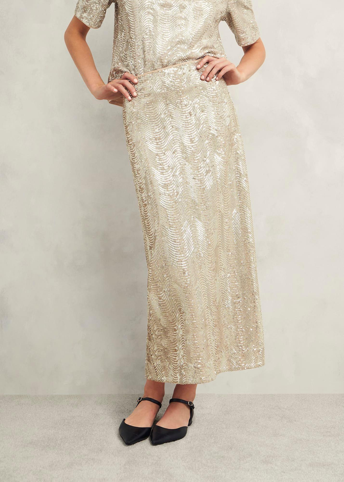 Marlowe Sequin Skirt, Silver, hi-res
