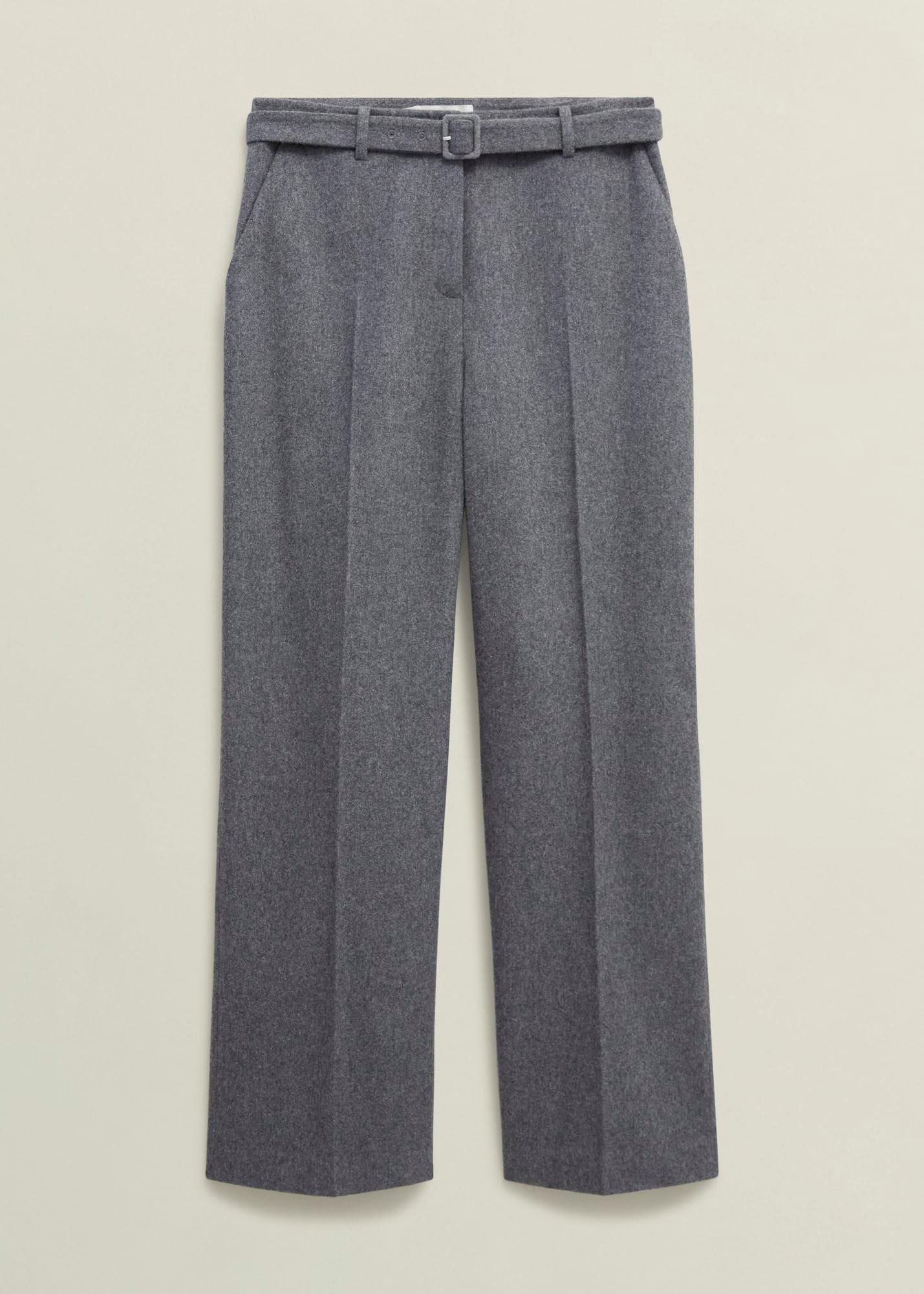 Elsie Wool Blend Wide Trousers, Grey, hi-res