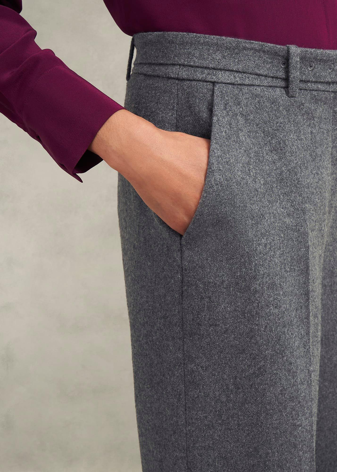 Elsie Wool Blend Wide Trousers, Grey, hi-res