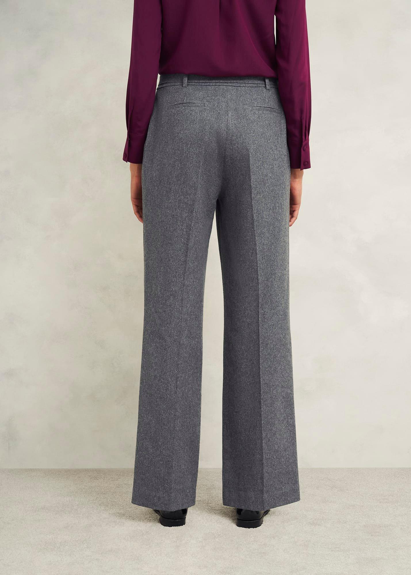 Elsie Wool Blend Wide Trousers, Grey, hi-res