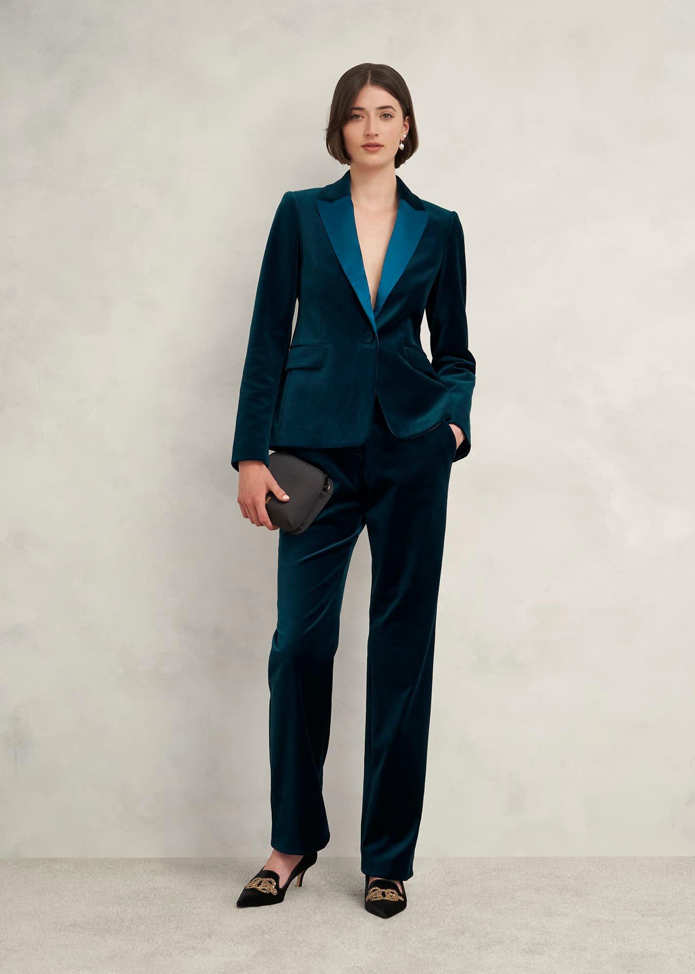 Luna Velvet Straight Trousers, Riverside Blue, hi-res