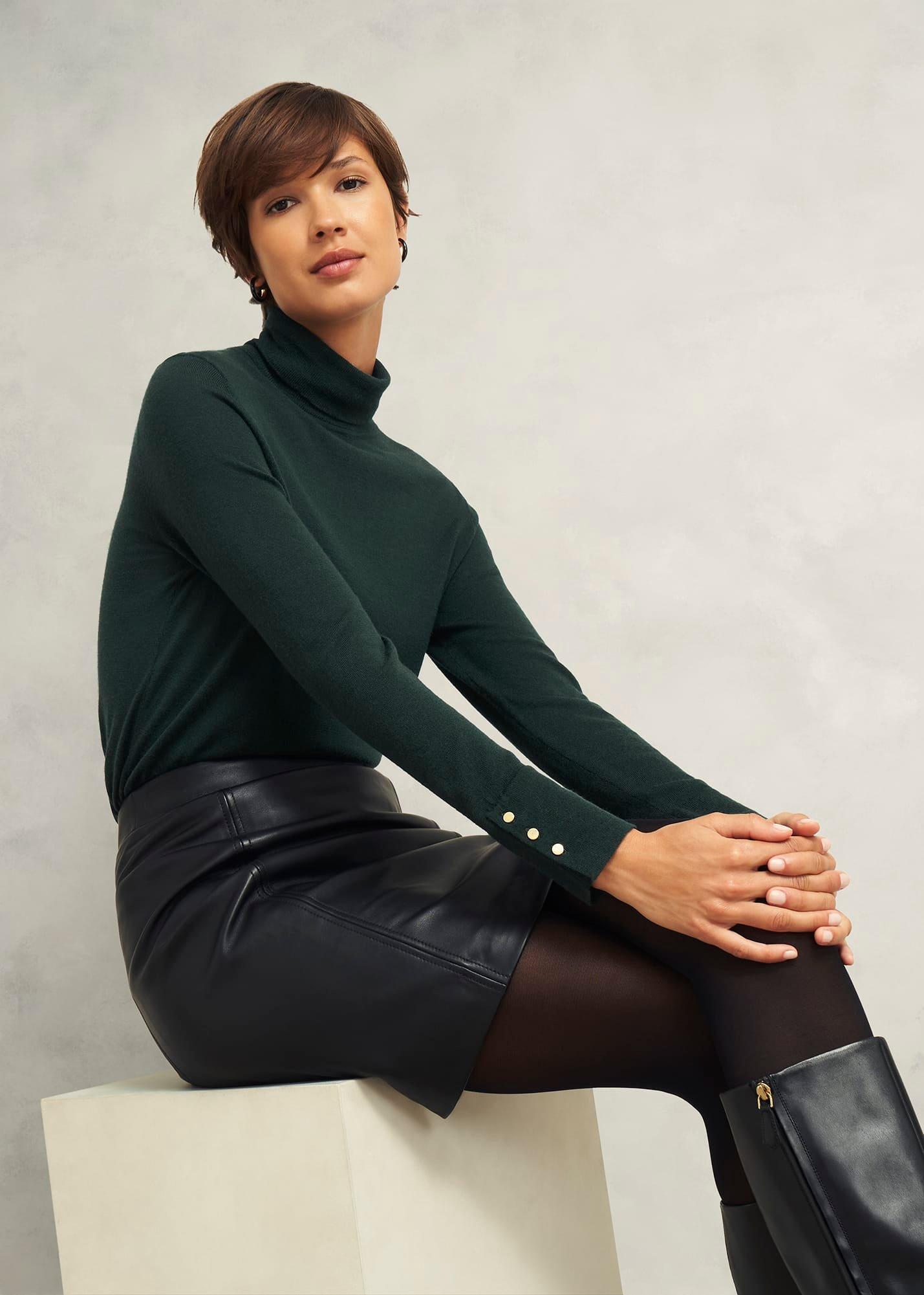 Lara Merino Wool Roll Neck Jumper, Hawthorn Green, hi-res