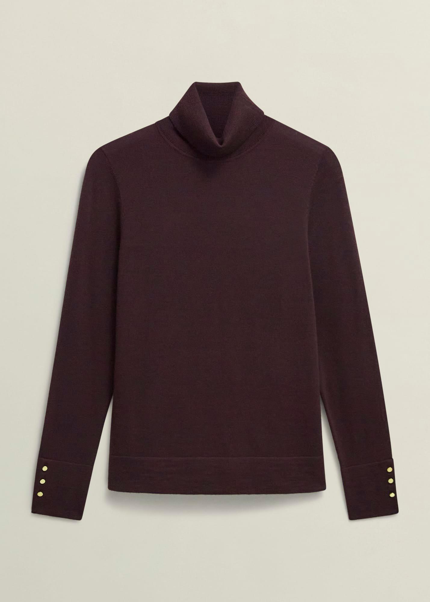 Lara Merino Wool Roll Neck Jumper, Malbec, hi-res