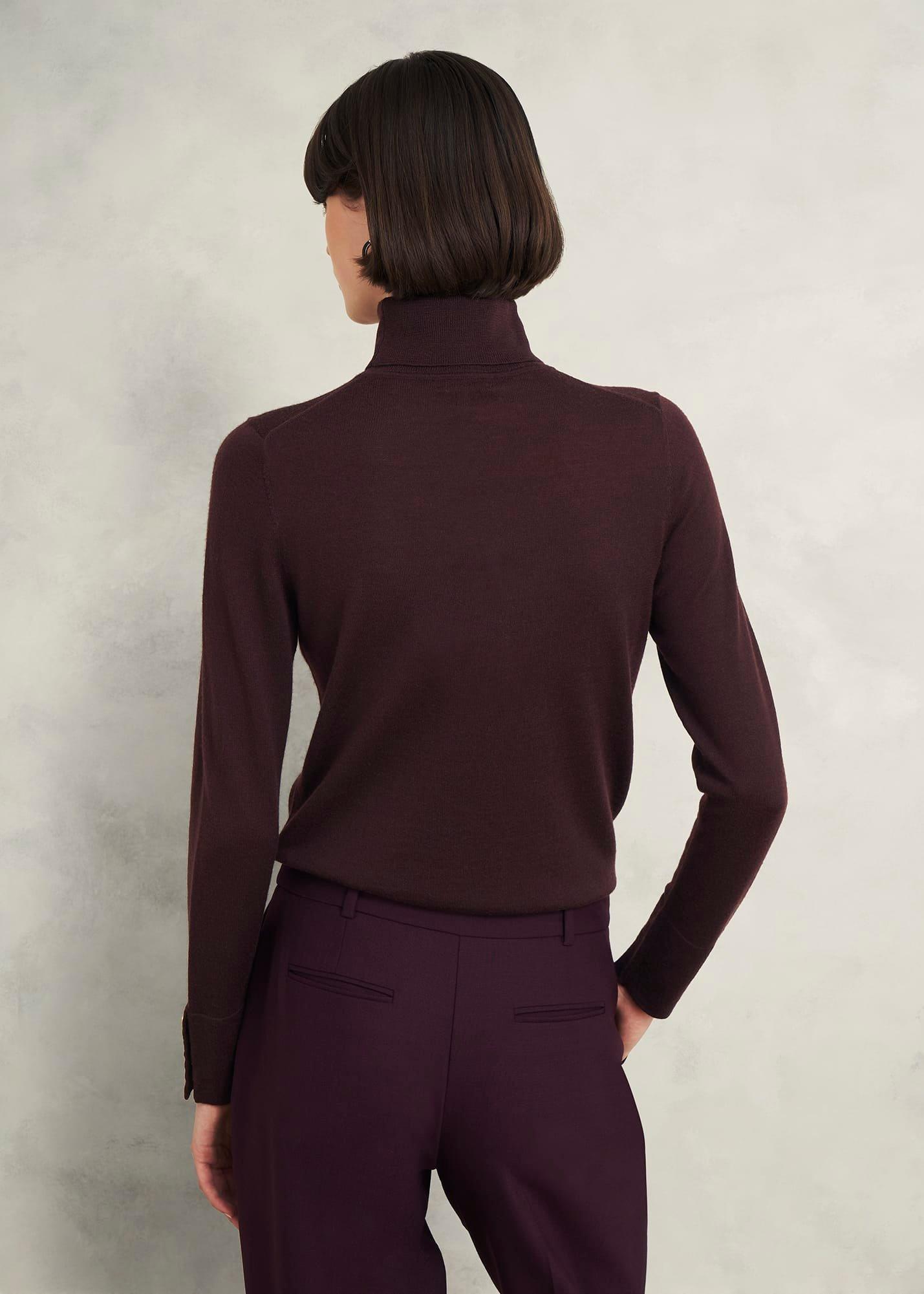 Lara Merino Wool Roll Neck Jumper, Malbec, hi-res