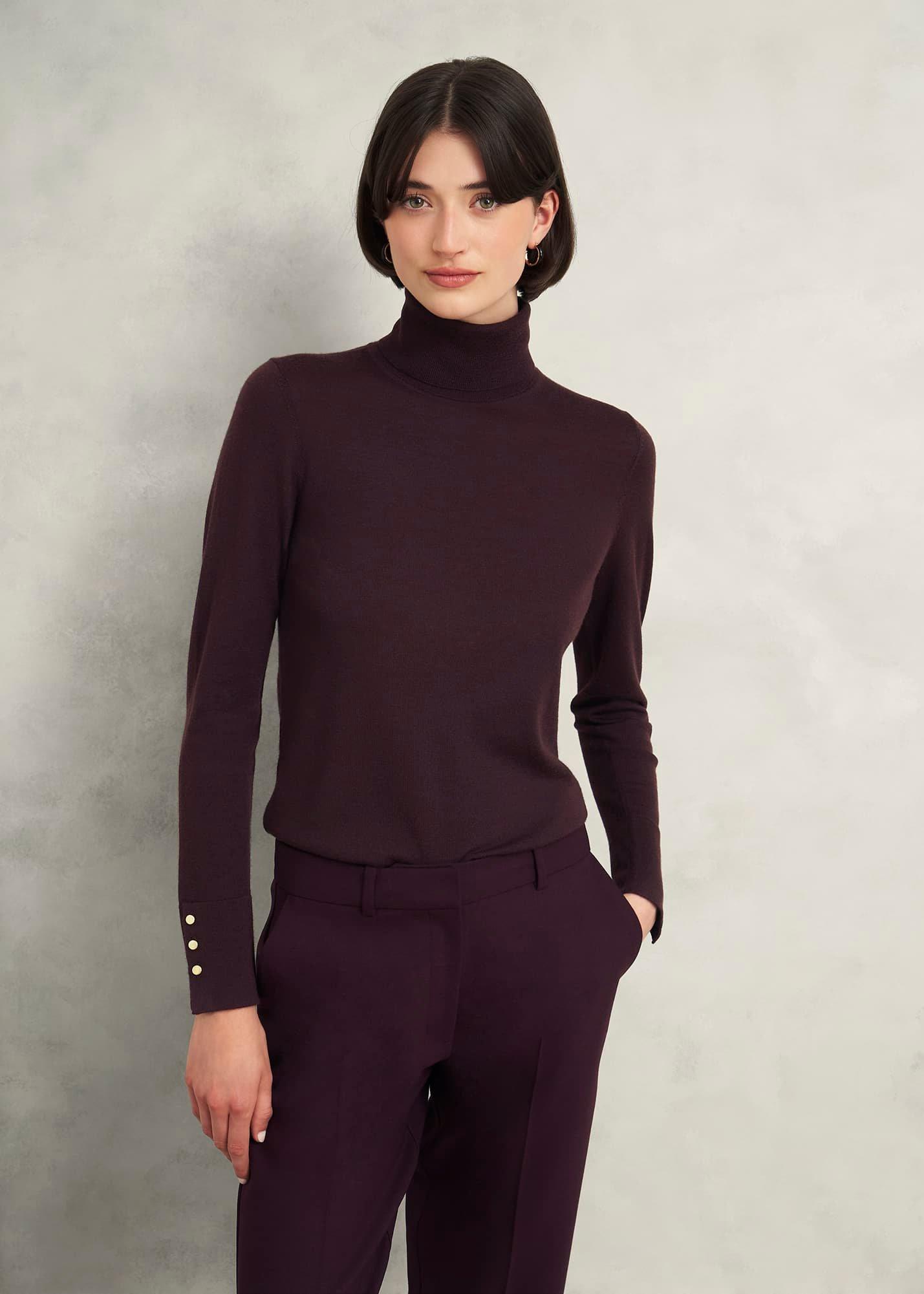 Lara Merino Wool Roll Neck Jumper, Malbec, hi-res