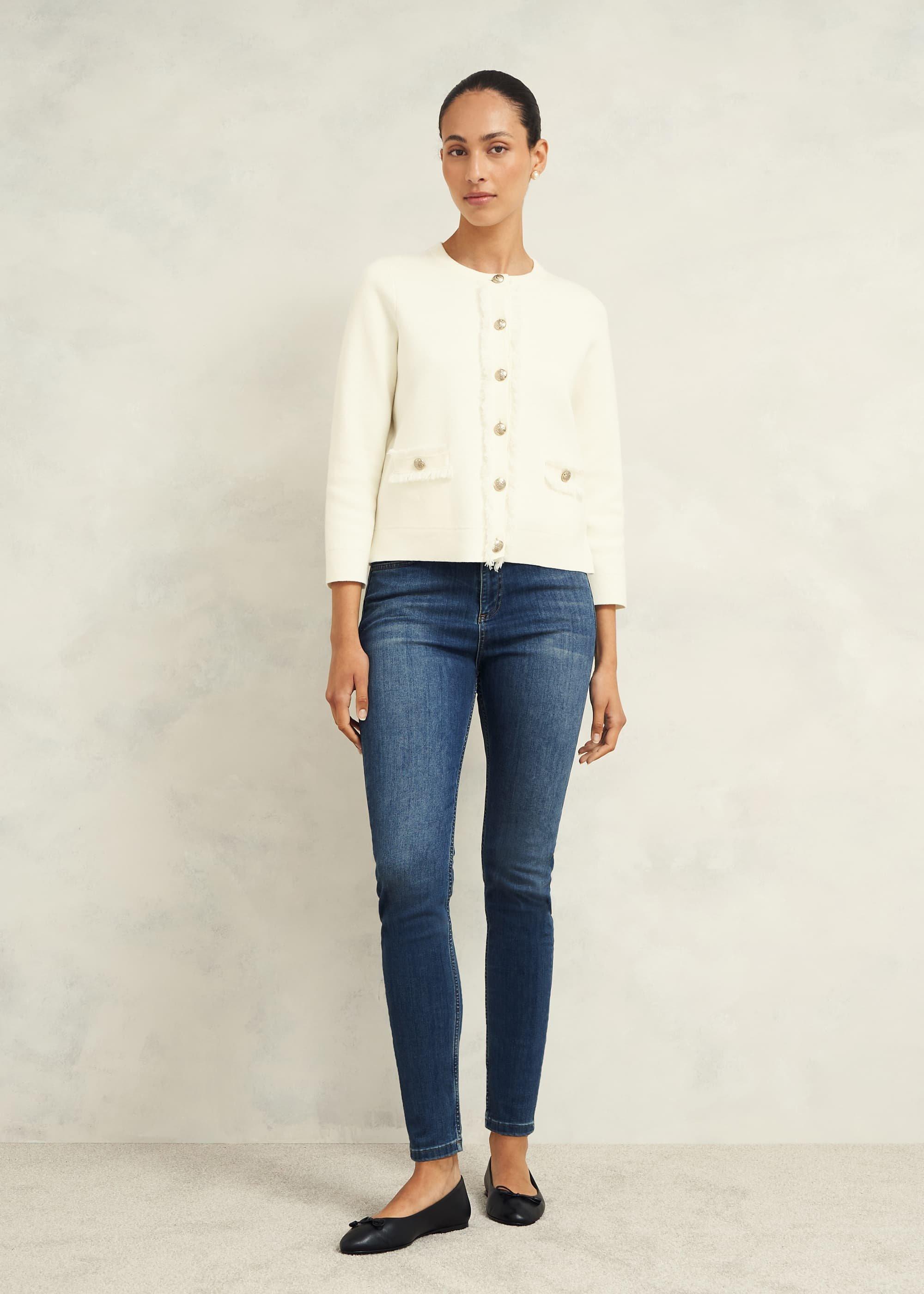 Sairey Cotton Wool Knitted Jacket, Warm Ivory, hi-res