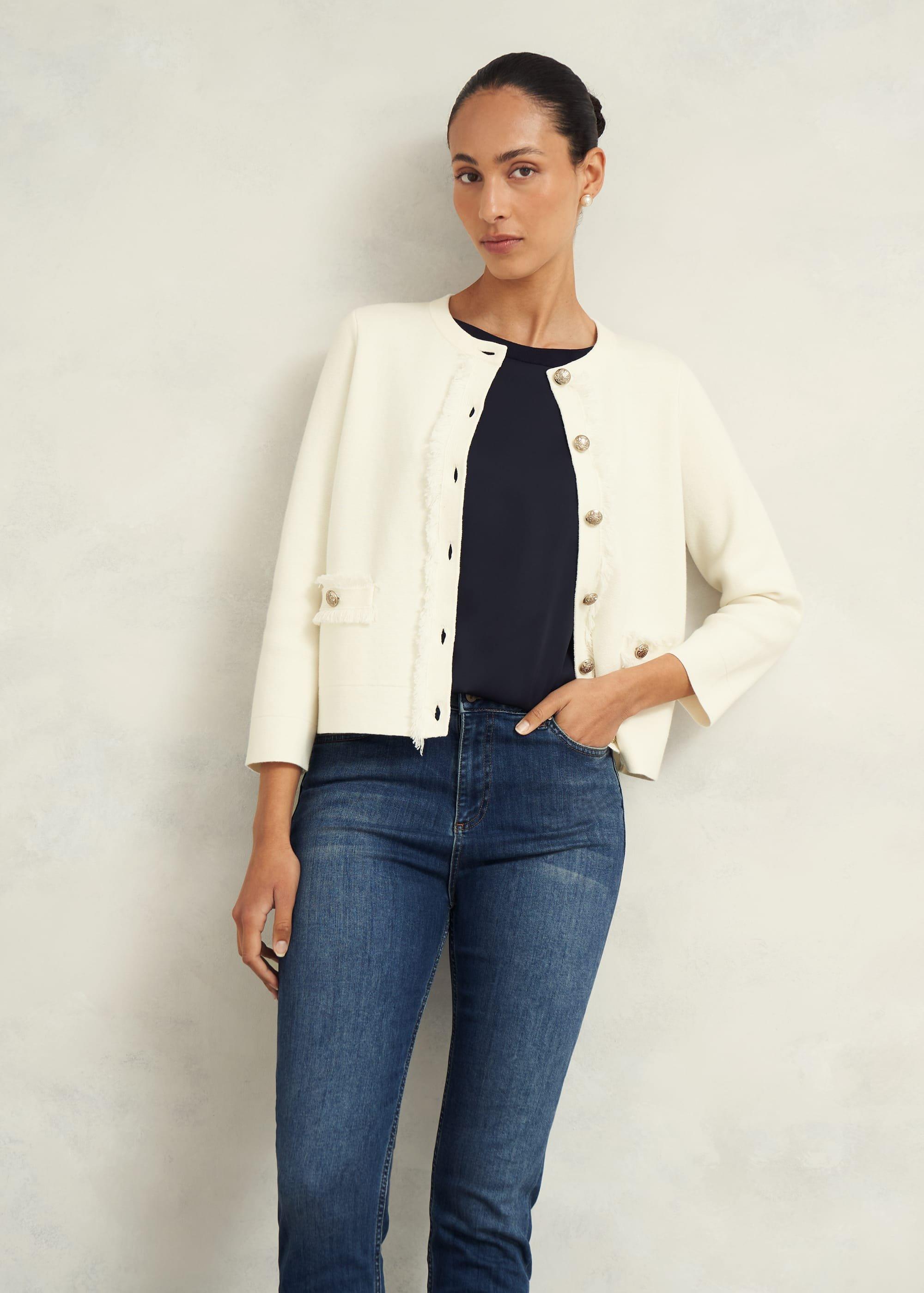 Sairey Cotton Wool Knitted Jacket, Warm Ivory, hi-res