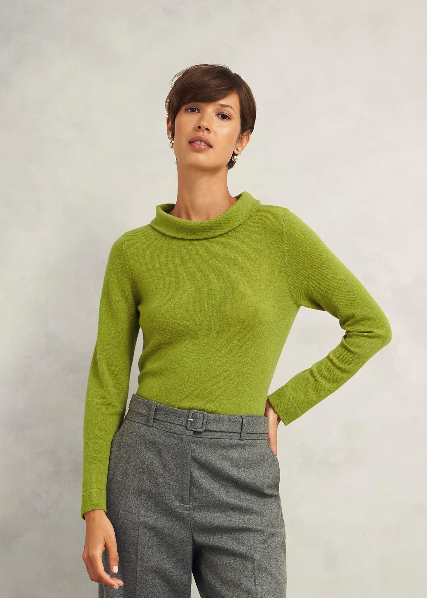 Audrey Wool Cashmere Jumper, Lime Green, hi-res